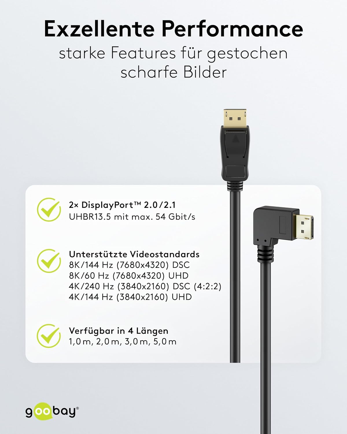 DisplayPort-Kabel 2.0/2.1, 54 Gbit/s, 3 Meter