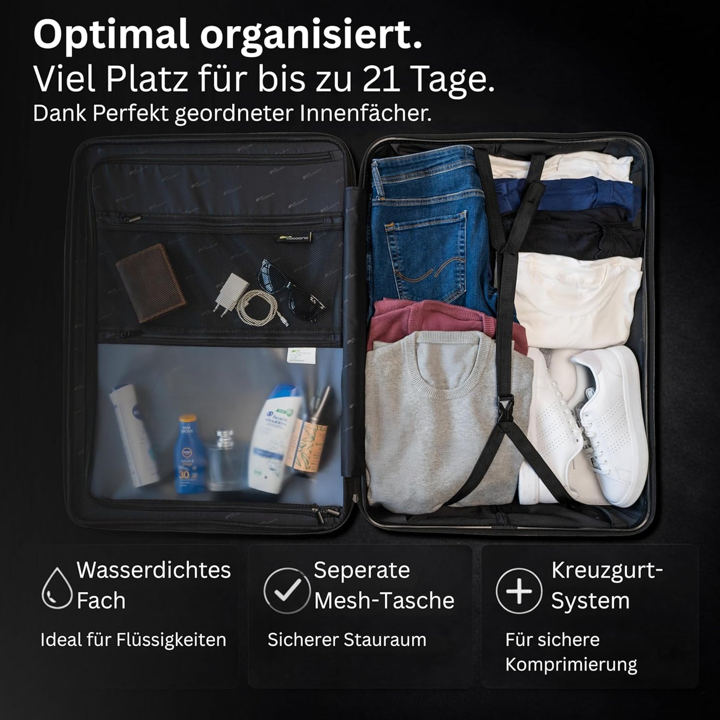 Hartschalenkoffer XL mit TSA Schloss und 4 Rollen, Champagner XL
