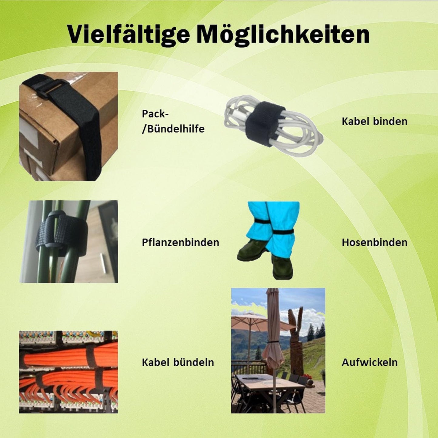 Wiederverschliessbare Klettkabelbinder mit Schnalle, 50cm - 10er-Pack Schwarz