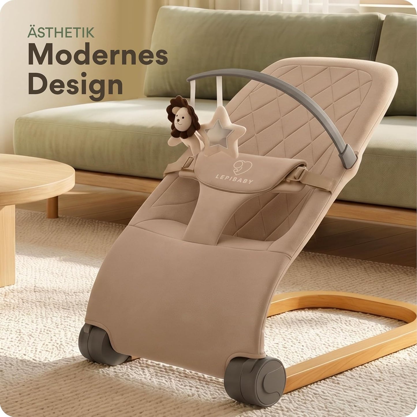 Babywippe Faltbar & Verstellbar mit Spielbogen, Beige