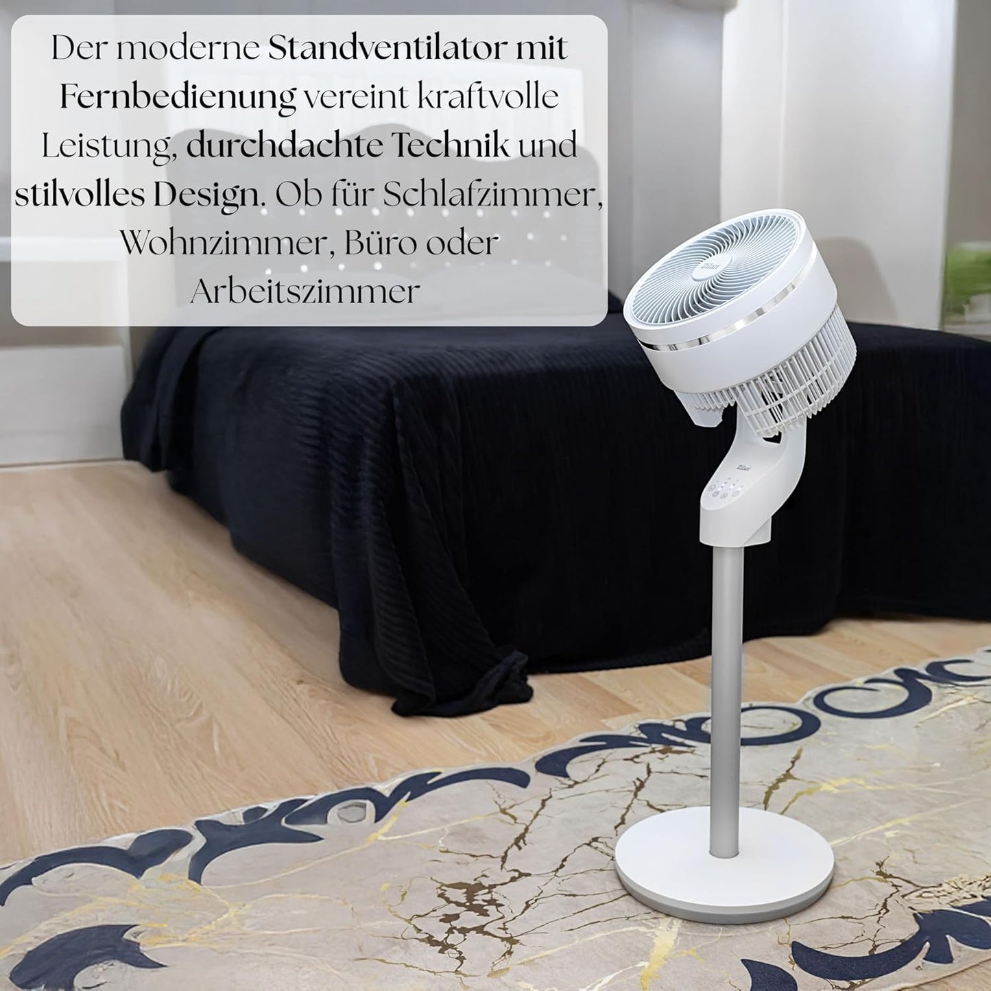 Leiser Standventilator mit Fernbedienung und Timer, Weiss mit Fb