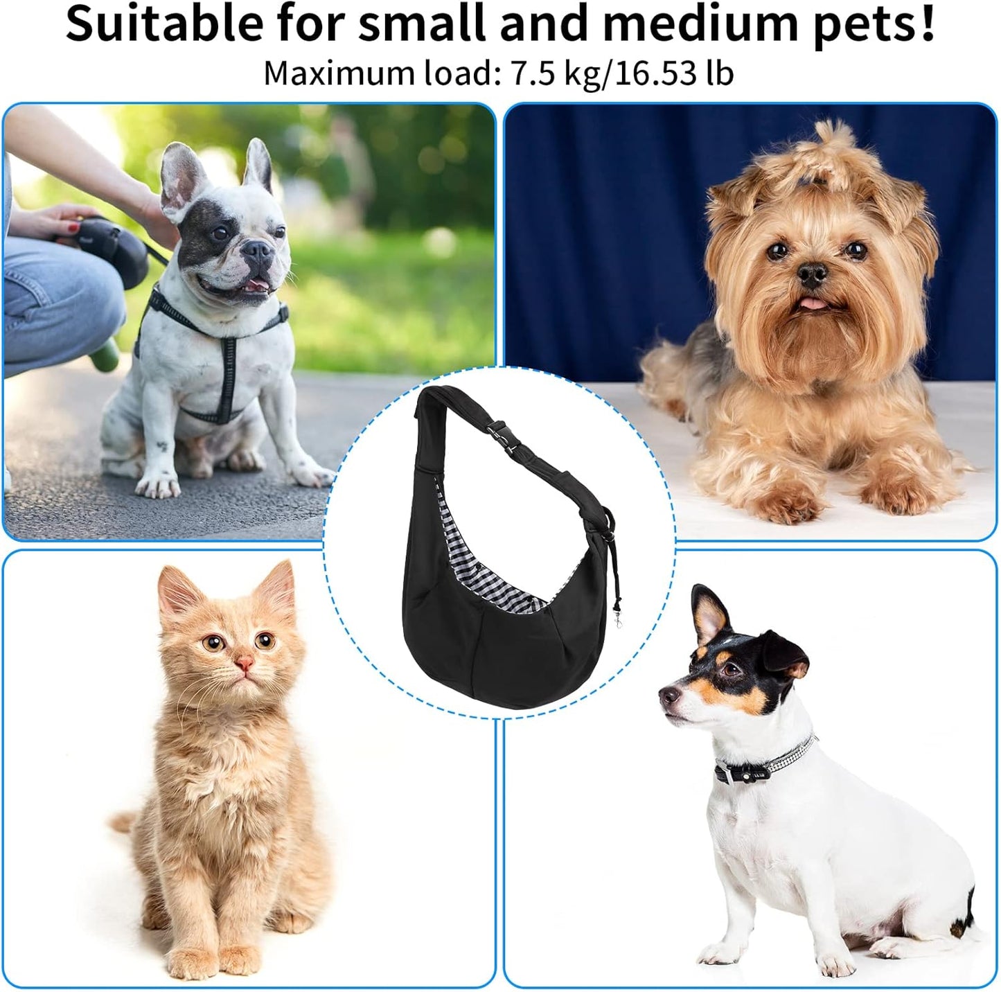 Verstellbare Hundetragetasche für kleine Haustiere bis 7.5 kg, Schwarz