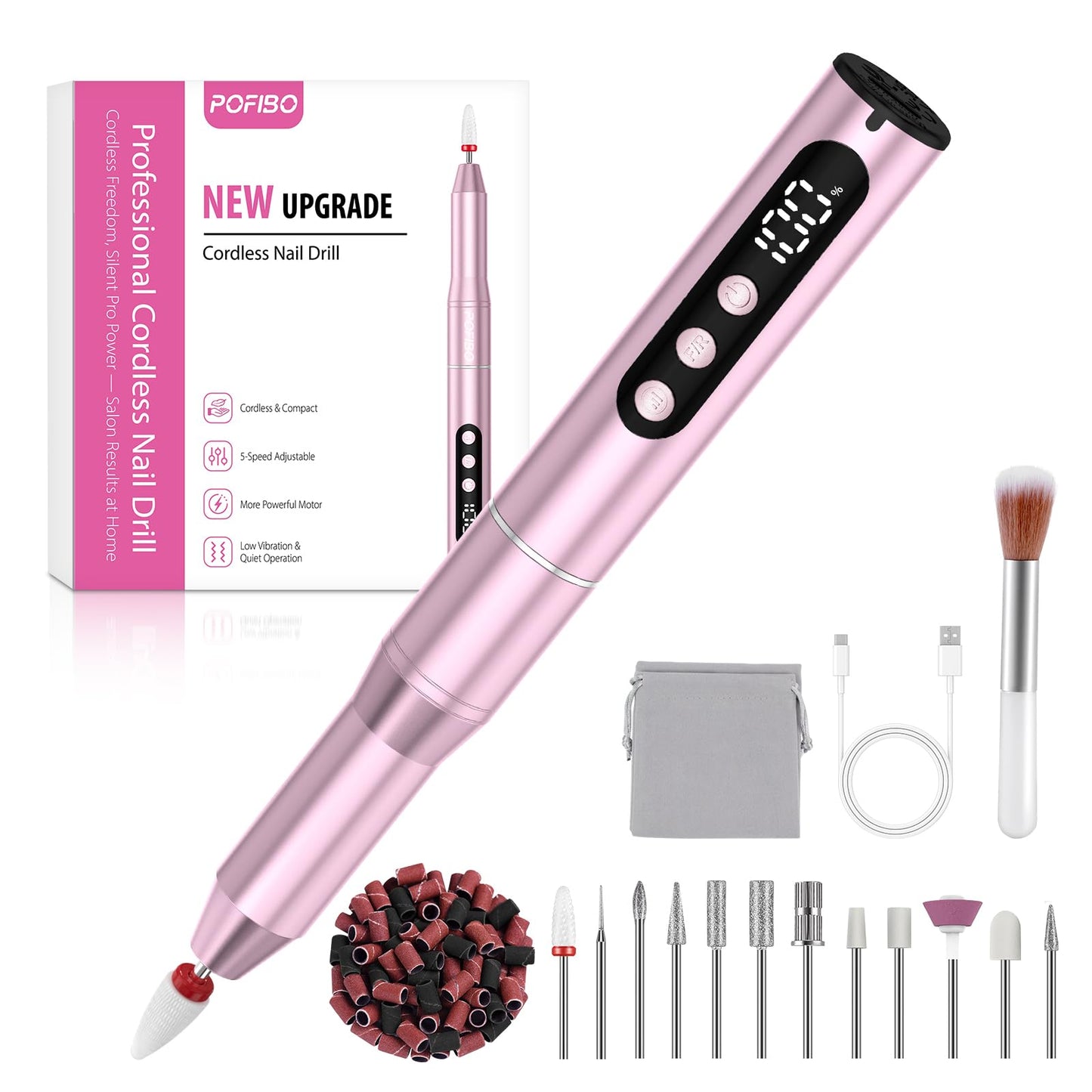 Kabelloser 12-in-1 Nagelfräser, 35000 U/Min, Rosa