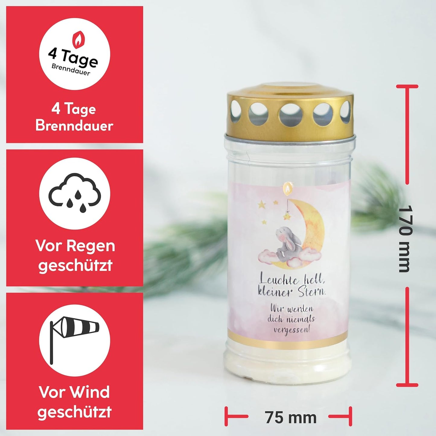 Sternenkind Grabkerzen-Set mit Motiv und Spruch (10 Stück), Sternenkind | Rosa