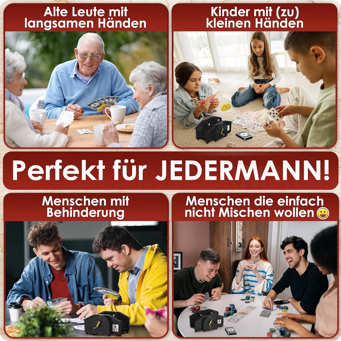 Kartenmischmaschine mit Kurbel, Schwarz