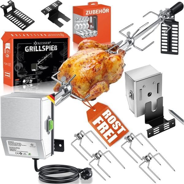 Edelstahl Grillspiess Set für Gasgrill mit Drehmotor, Silber