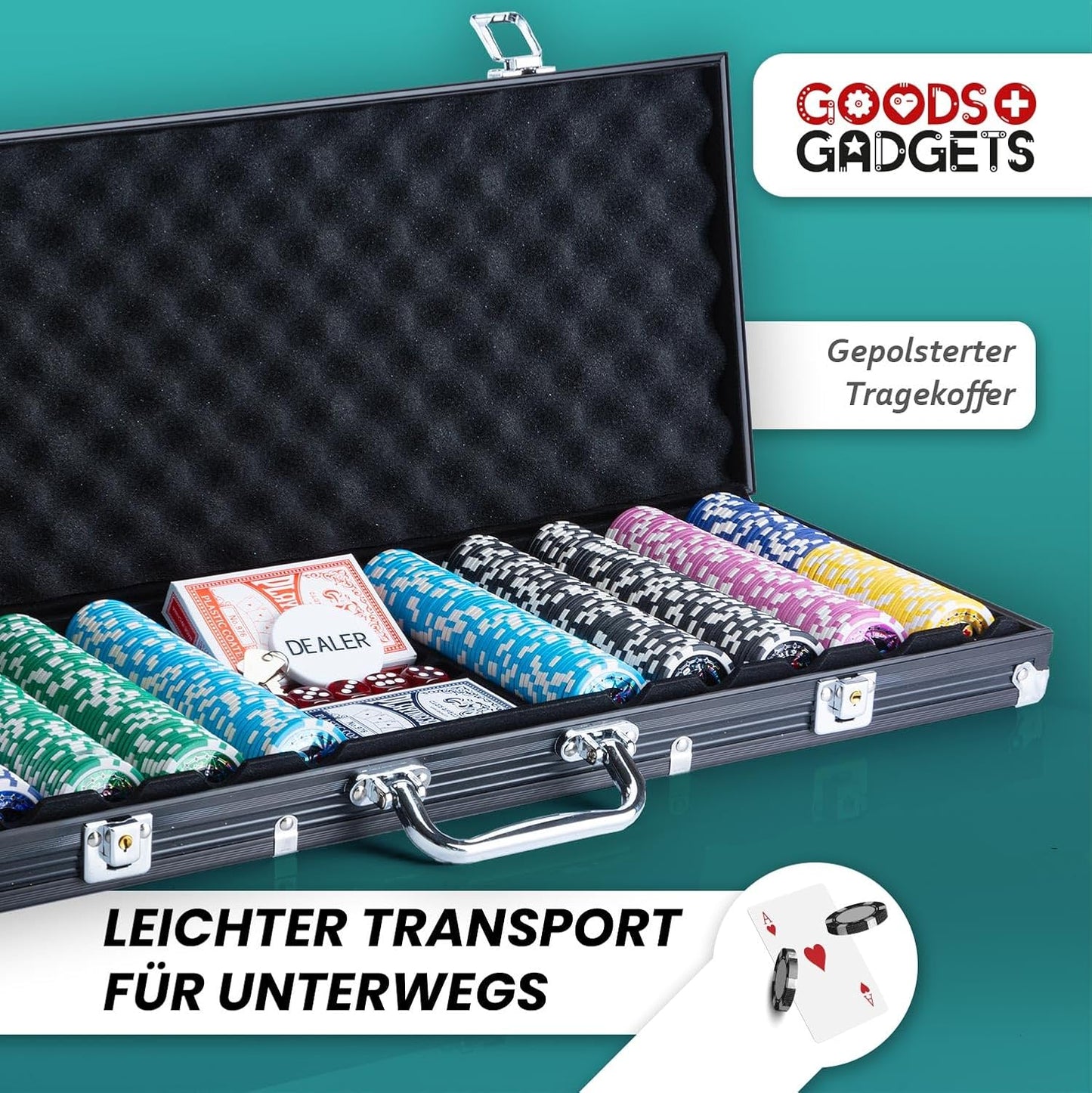 Pokerkoffer Set mit 500 Chips, Schwarz 500 Chips