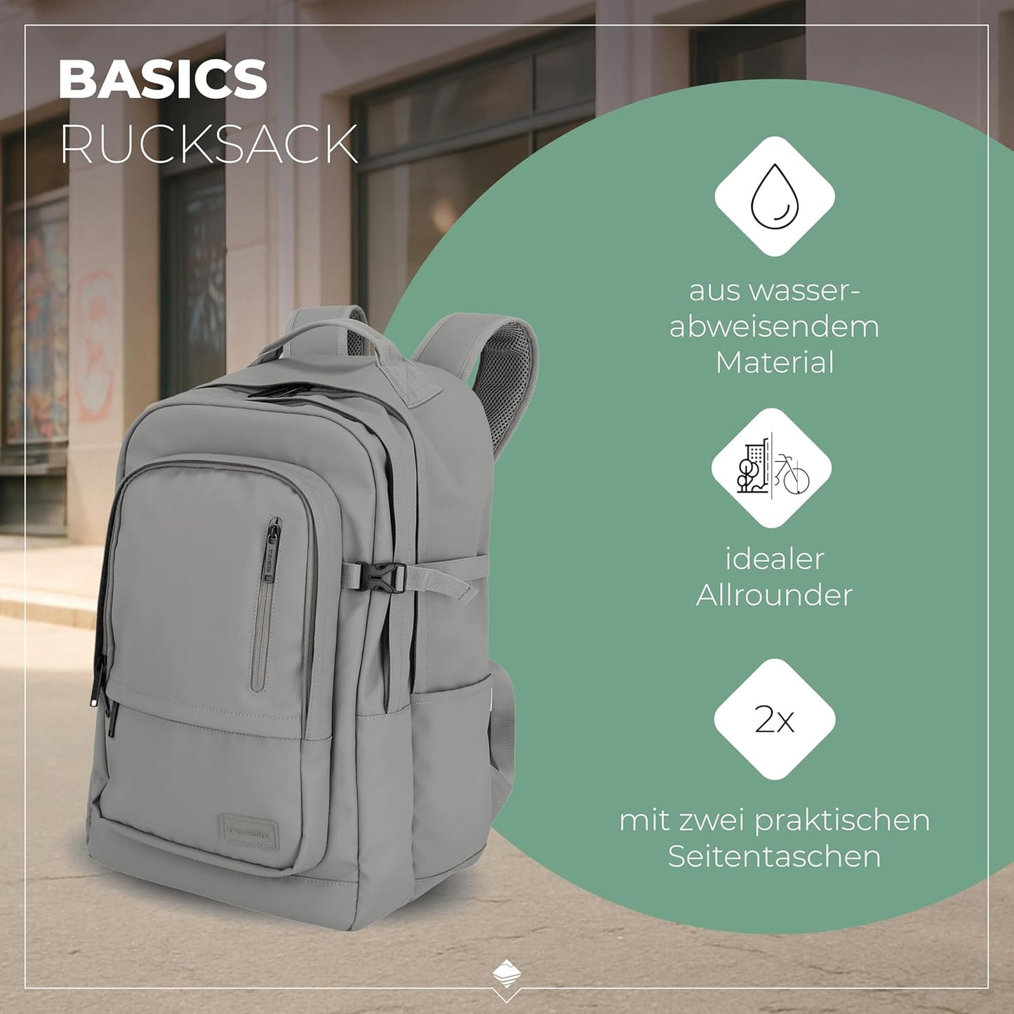 Tagesrucksack mit Aufsteckfunktion, Hellgrau