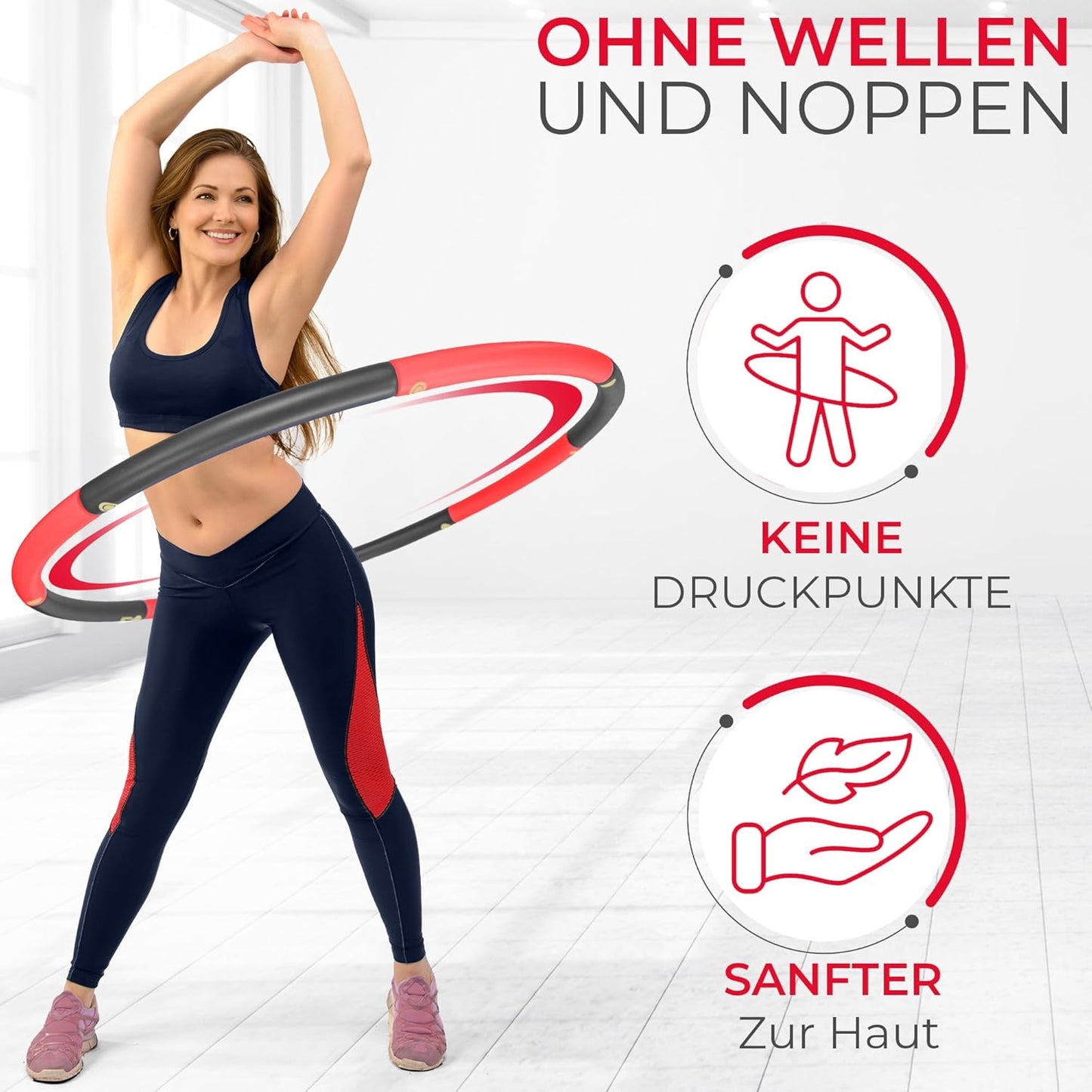 Verstellbarer Hula Hoop Reifen für Erwachsene, Rot-Schwarz | 1,2kg