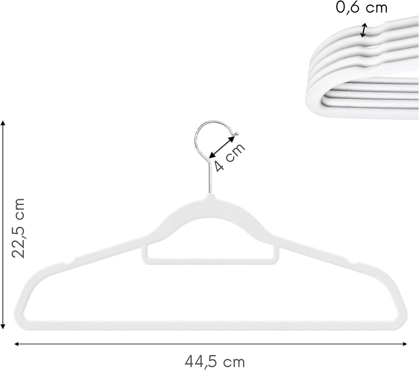Samt-Kleiderbügel Set (100 Stück) rutschfest 360° Haken, Weiss 100