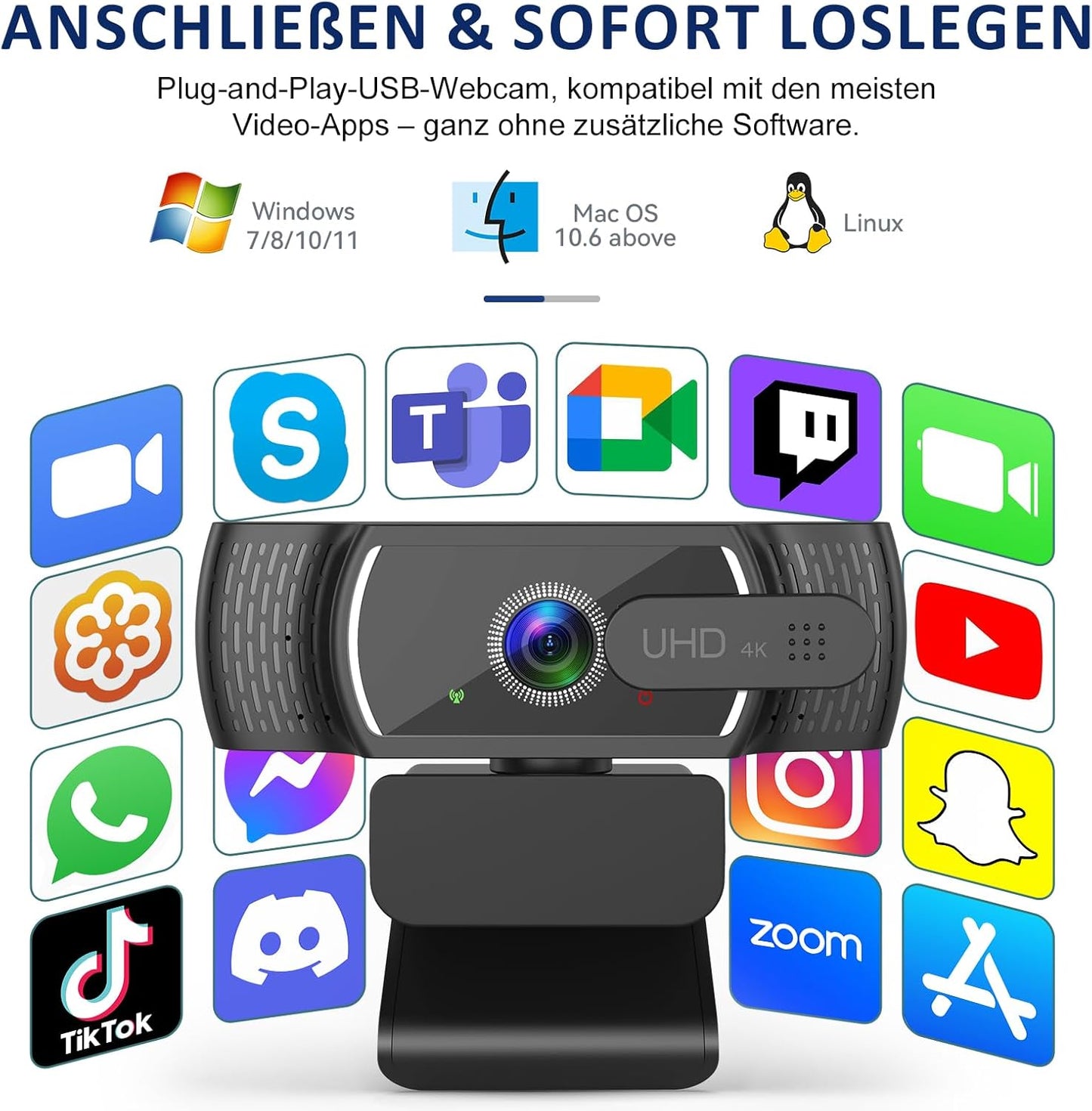 4K Webcam W12 mit Sony-Sensor und Autofokus, 4K