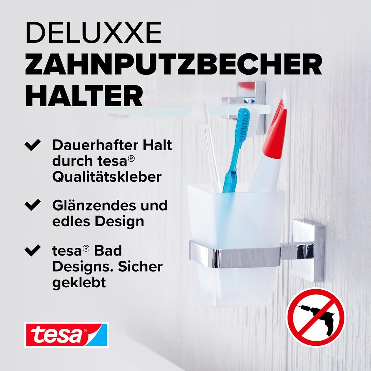 Deluxxe Zahnputzbecher mit Wandhalterung, Zahnbürstenhalter