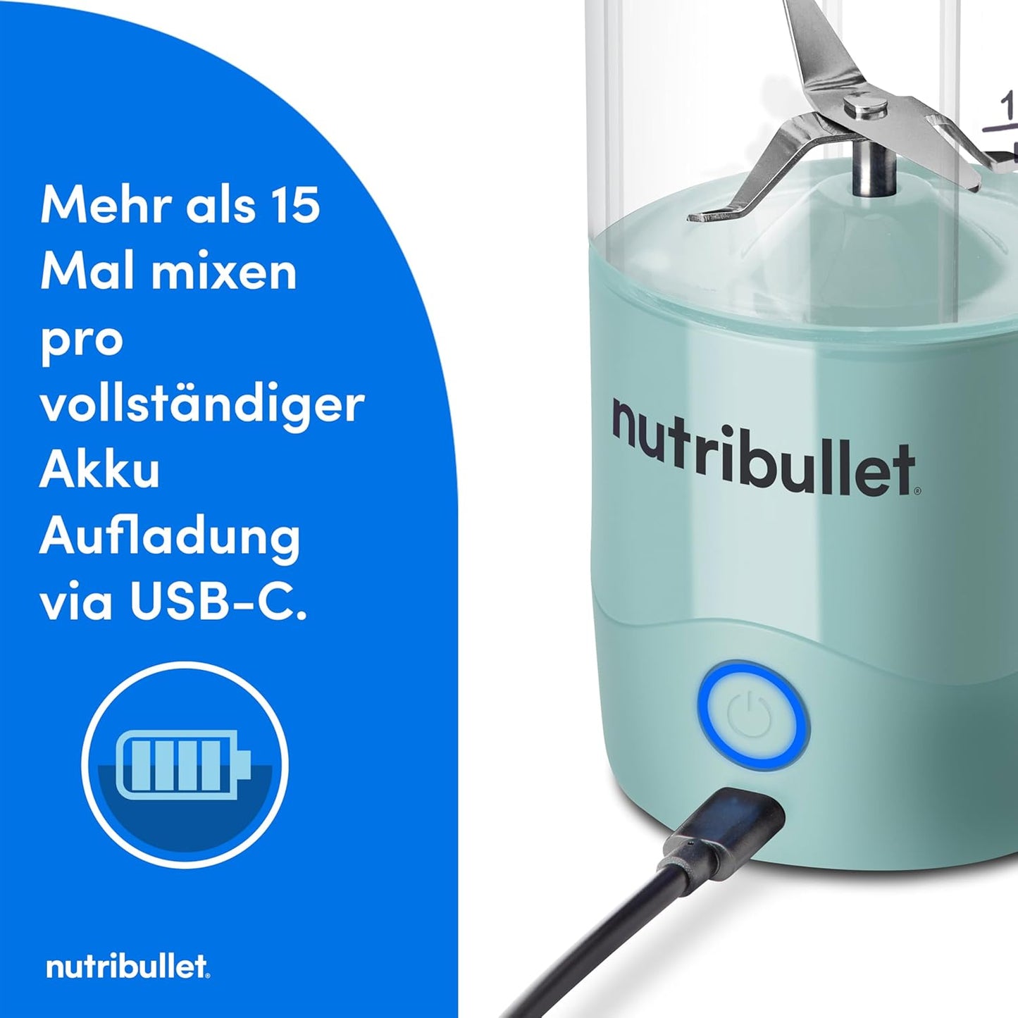 Tragbarer Smoothie Maker Portable, 475 ml Hellblau