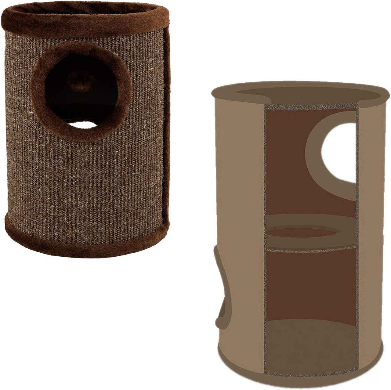 Kratztonne mit Sisal & Plüschrand, Braun 50 cm Höhe