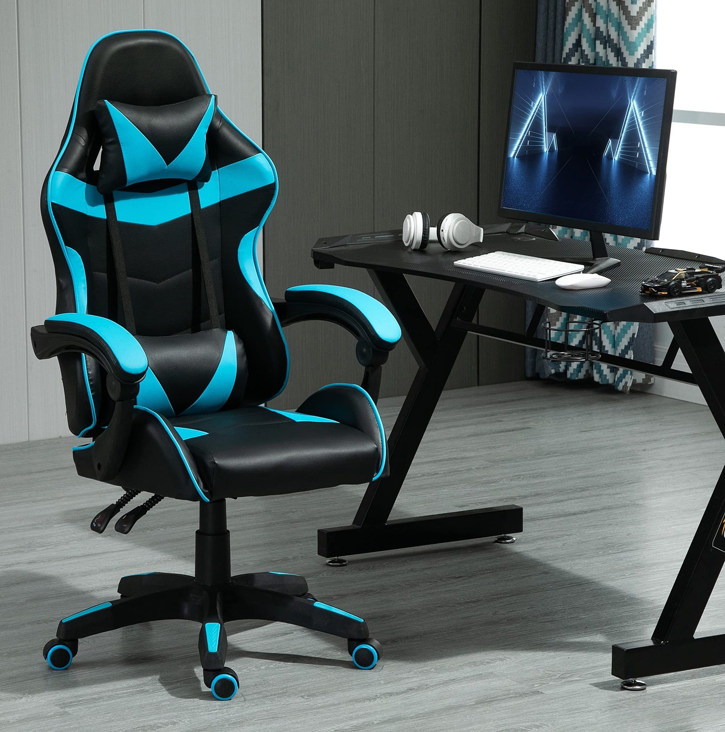 Ergonomischer Schreibtisch- und Gamingstuhl, Blau