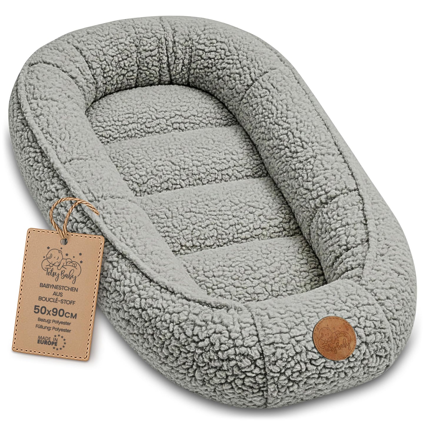 Babynest für Neugeborene, Hellgrau 90x50 cm (1er Pack)