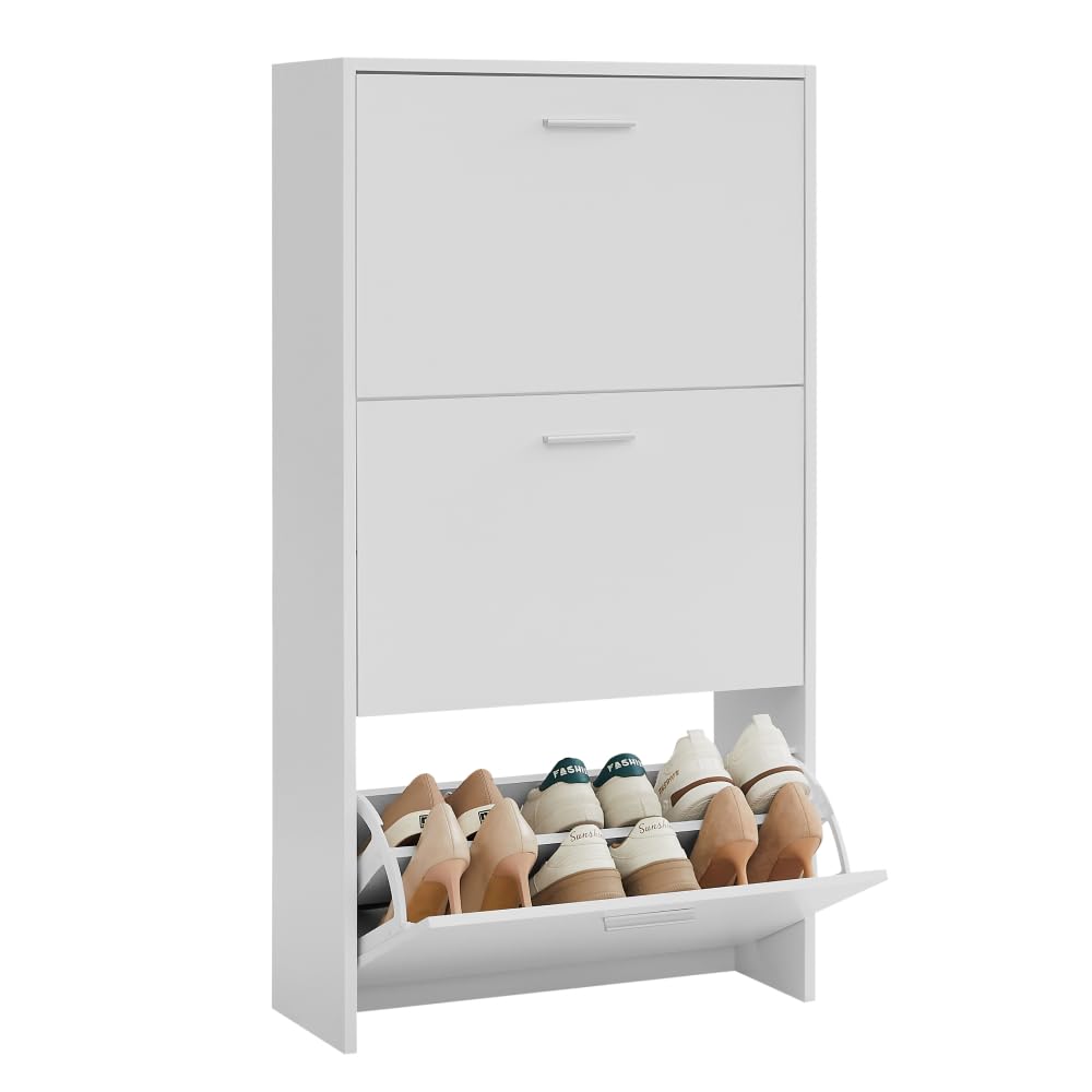 Schuhschrank mit Klappen, Weiss 3 Türen