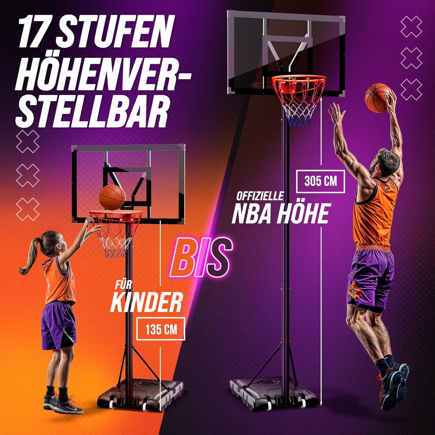 Höhenverstellbarer Outdoor-Basketballkorb mit Ständer