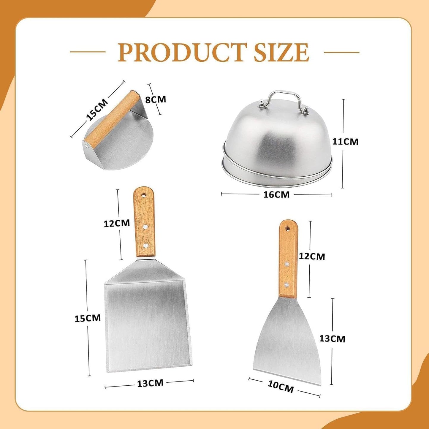 Burger Smasher Set mit Pfannenwender und Grillspachtel, 5 Stück