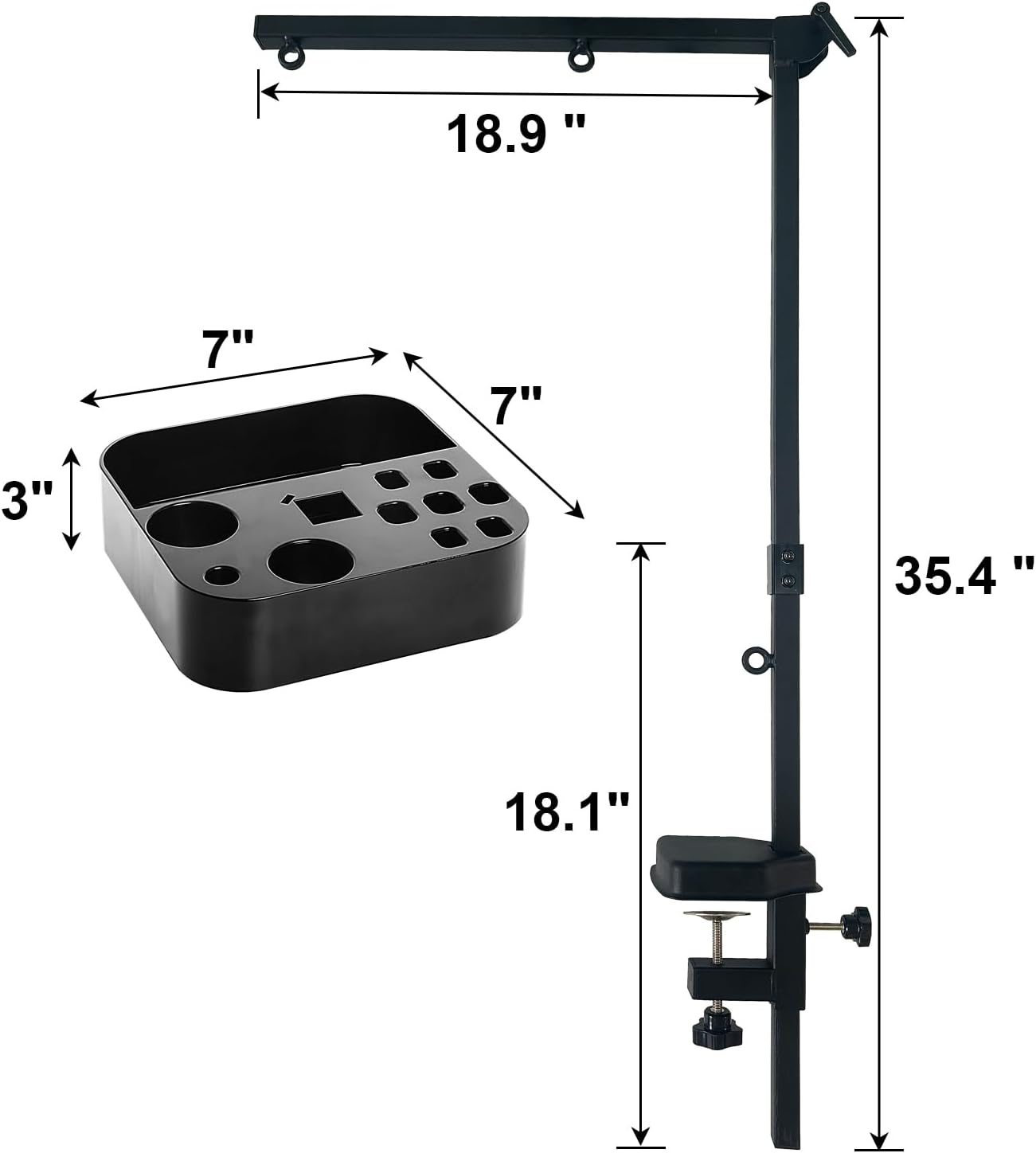 Fellpflege-Arm, höhenverstellbar mit Haunch-Halter, Schwarz