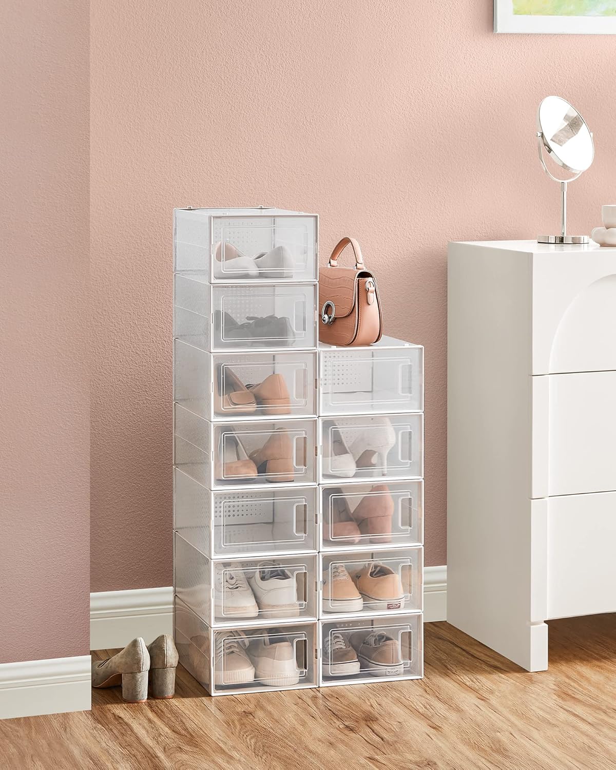 12er-Set Schuh-Organizer, 12er Set für Schuhe bis Größe 44 Transparent + Weiß 12