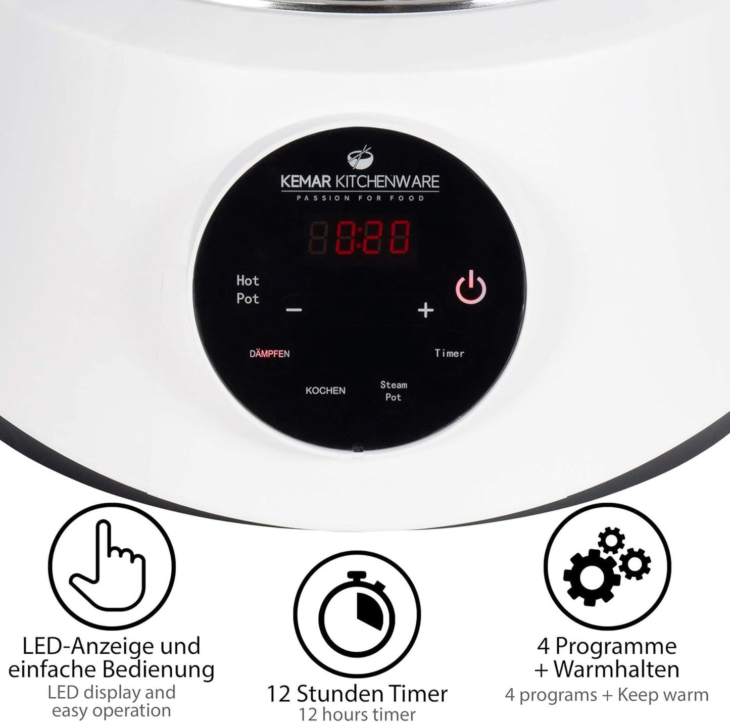 Dampfgarer & Hot Pot mit Touch Display und Timer, KFS-3000 Standardausführung