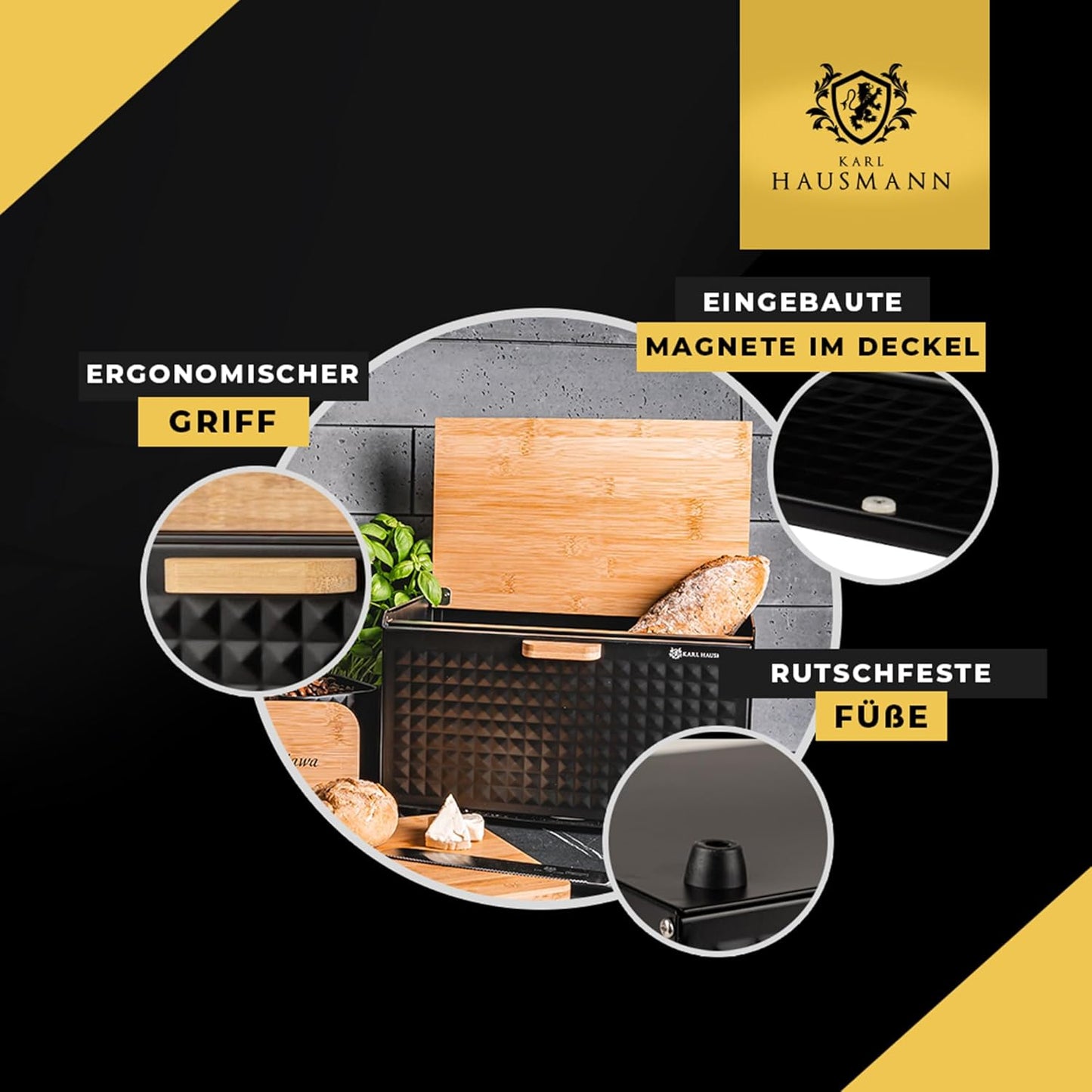 Brotkasten mit Bambusdeckel und Magnetverschluss, Grau