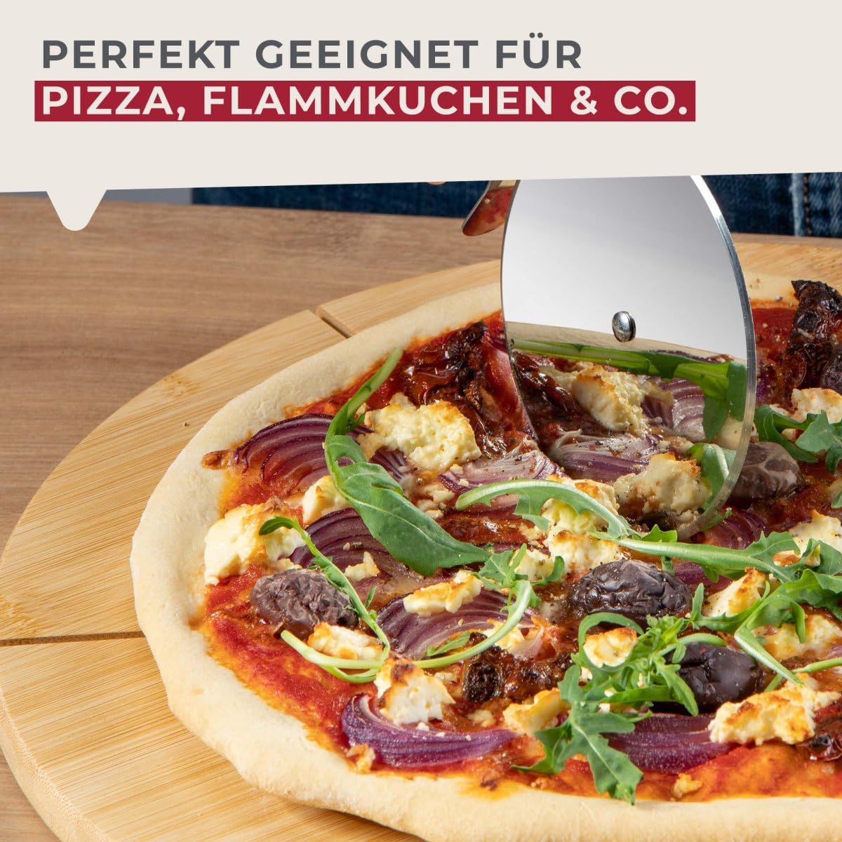 Pizza-Schneidebrett mit Schneidrillen