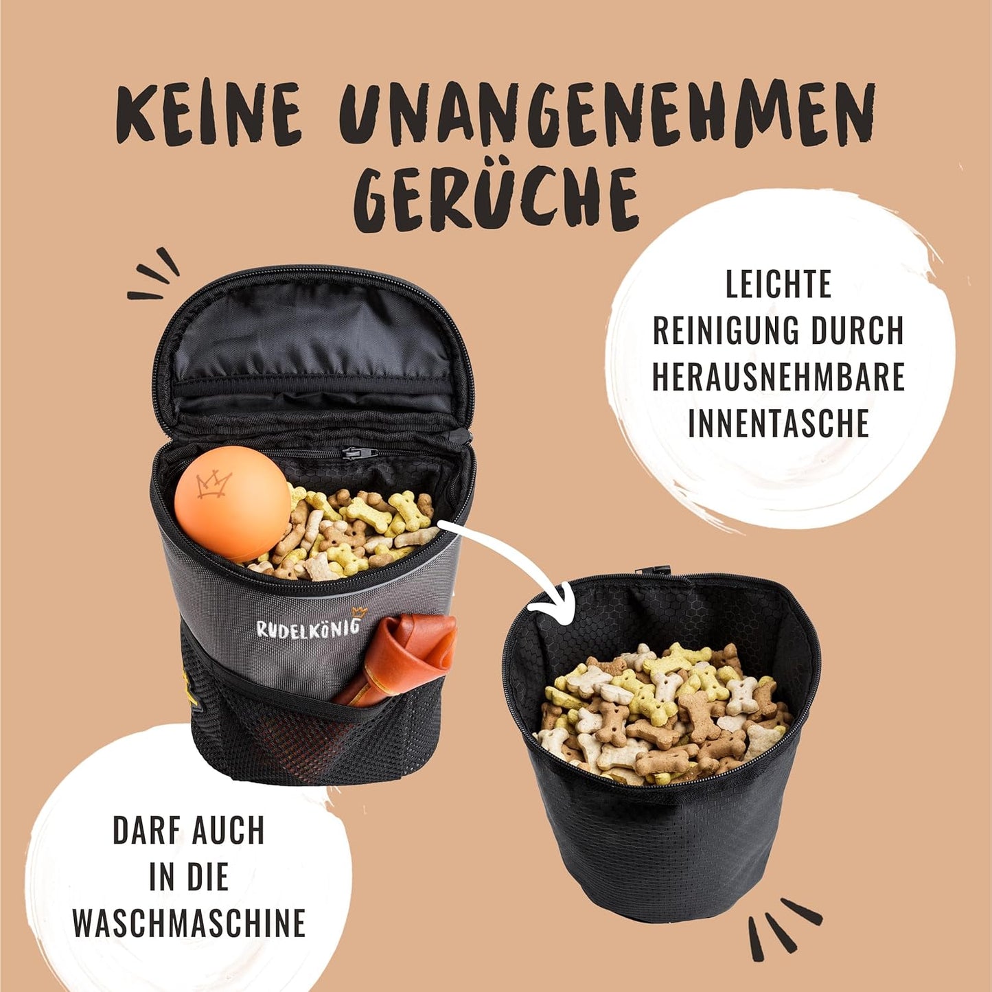 Leckerlitasche mit Kotbeutelspender, Basic Grau