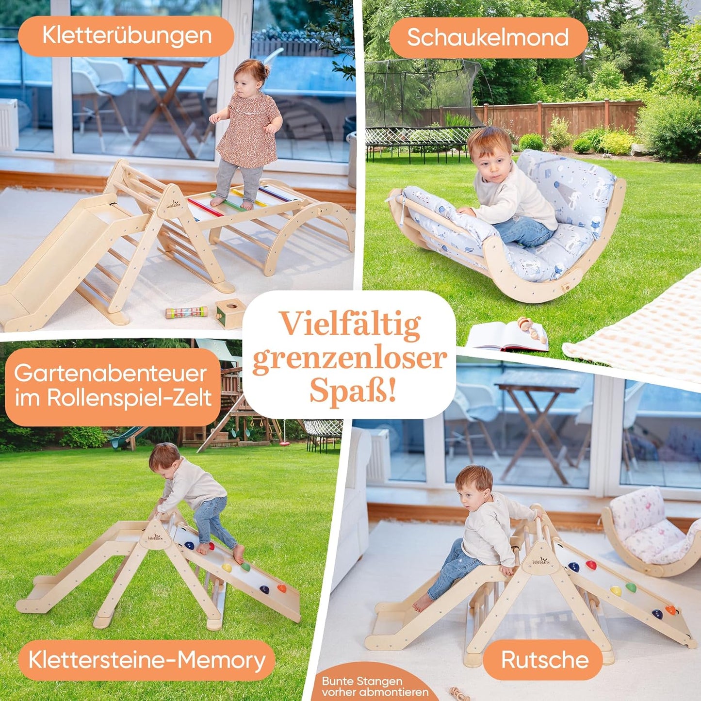 4 in 1 Kletterdreieck mit Rutsche & Rampe, 4T -Natural