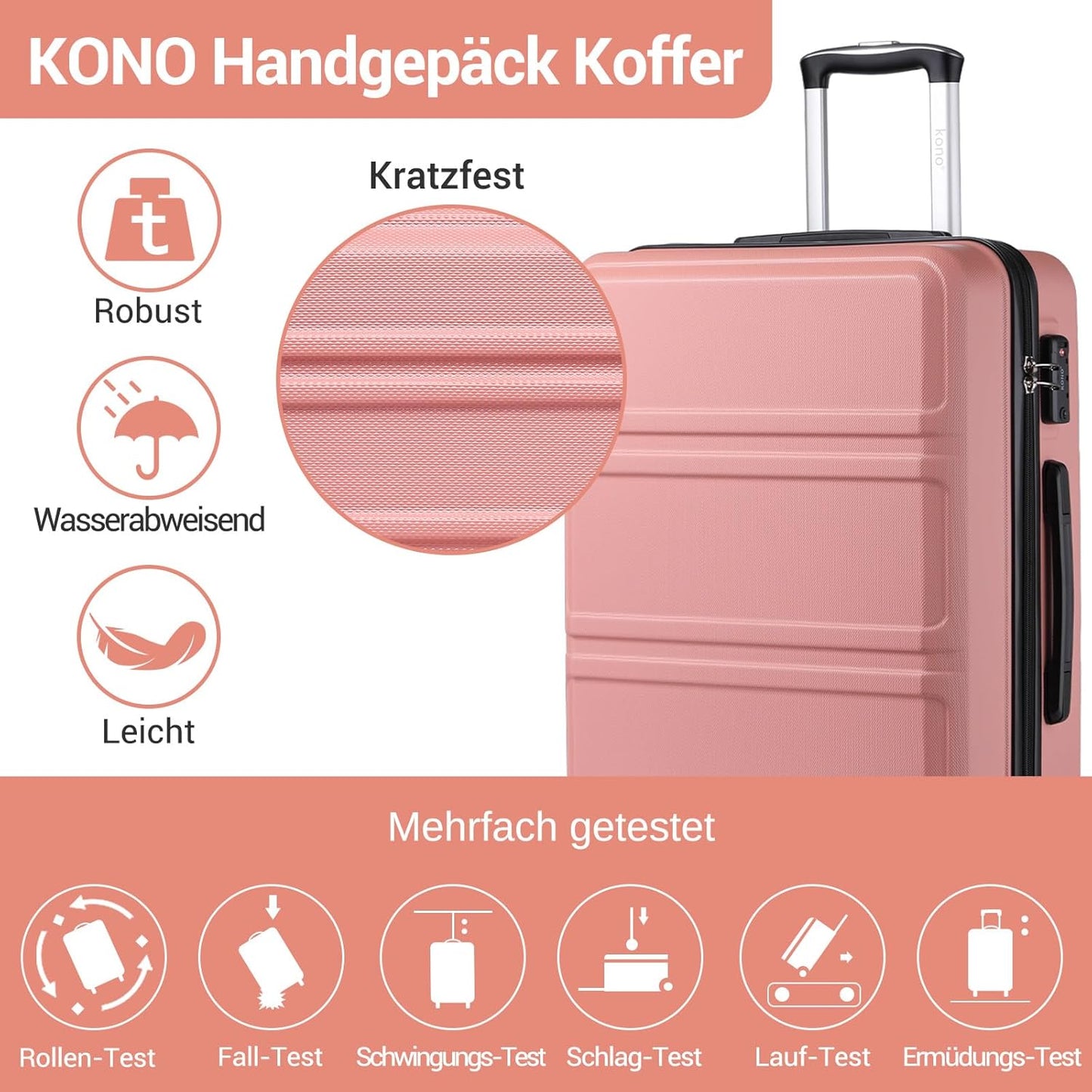 Hartschalenkoffer mit TSA-Schloss, M (65cm) Rosegold