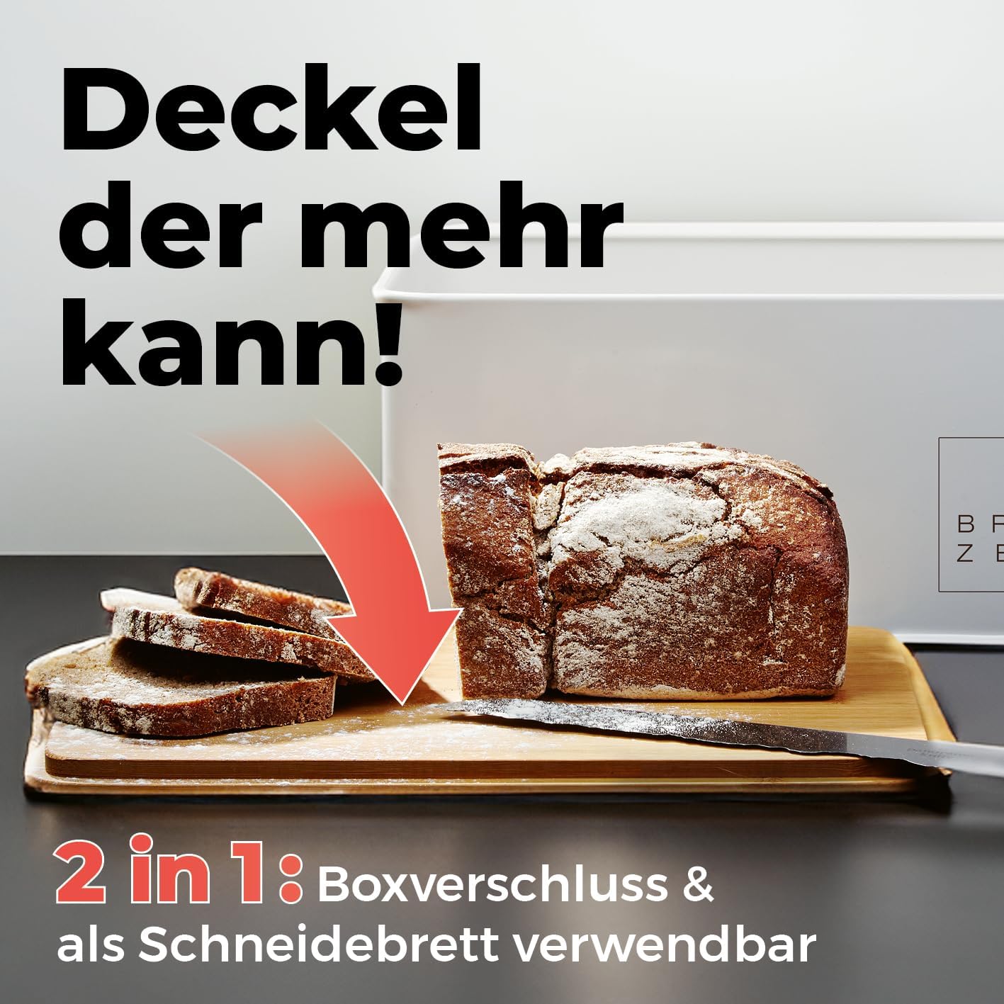 Cuisine Brotkasten mit Schneidebrett, Weiss