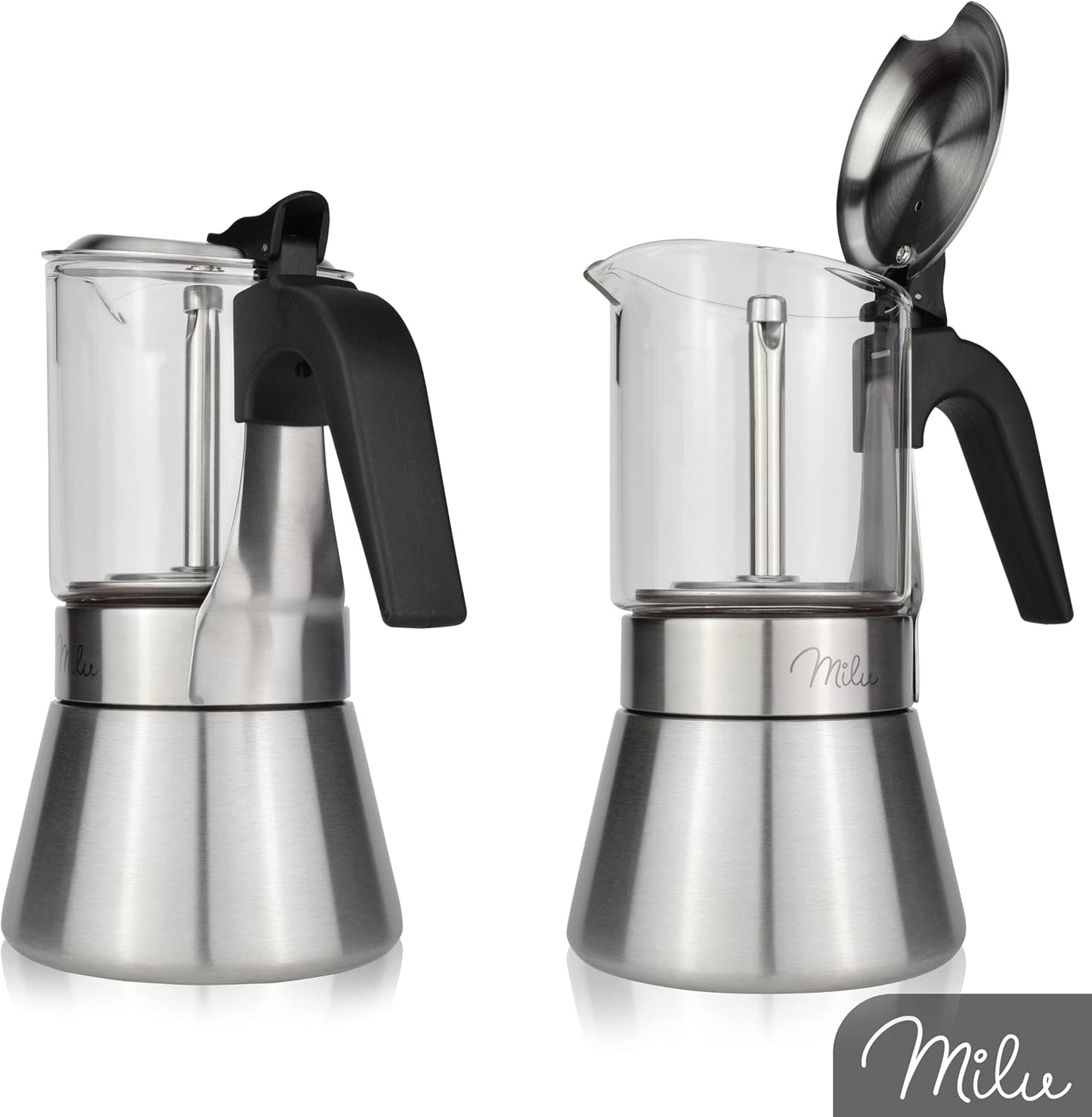 Espressokocher Induktion für 4 Tassen, Glas 4 Tassen (200ml)