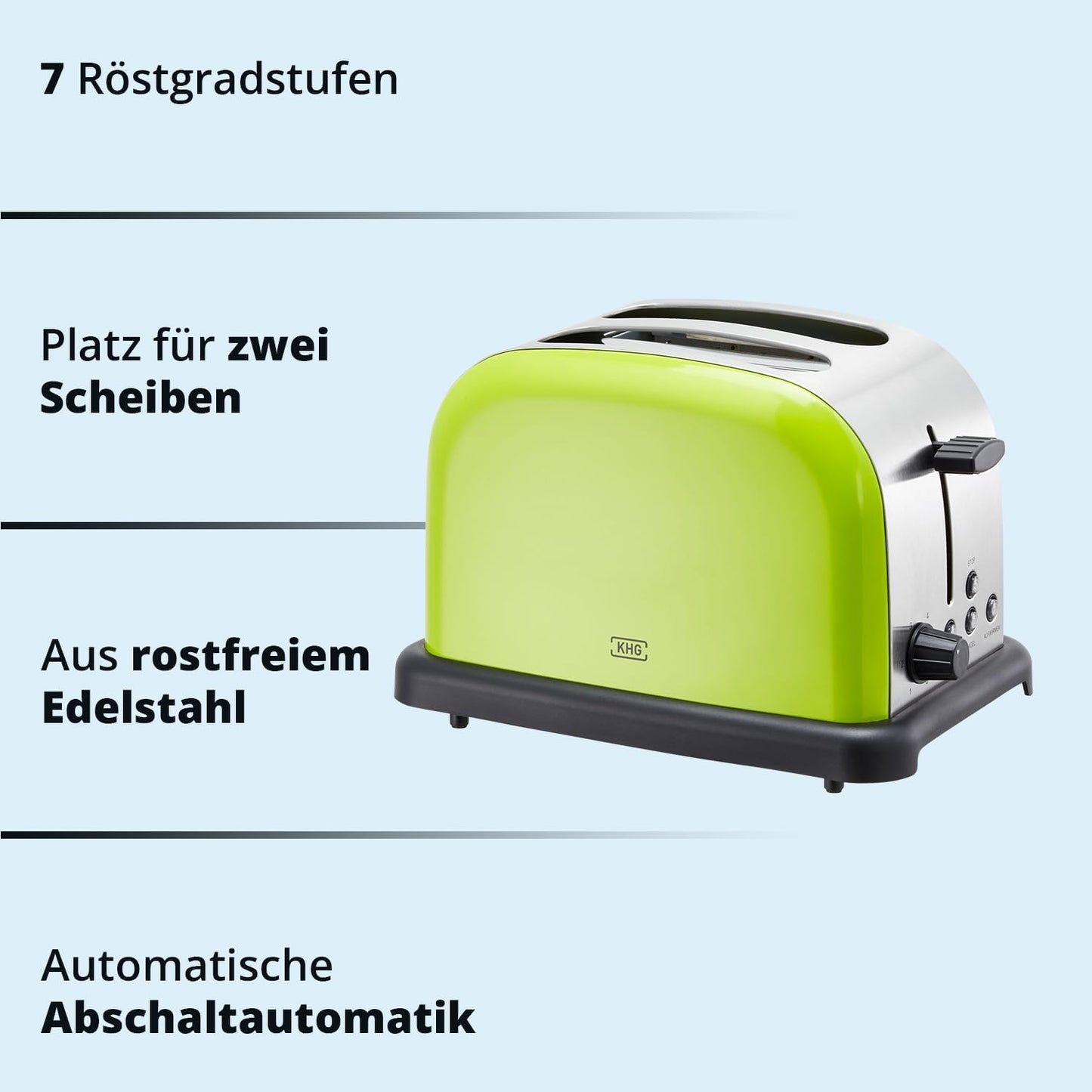 American Diner Style Toaster TO-1005 mit Brötchenaufsatz, 2 Scheiben, Lime (Grün)-edelstahlfarben-schwarz