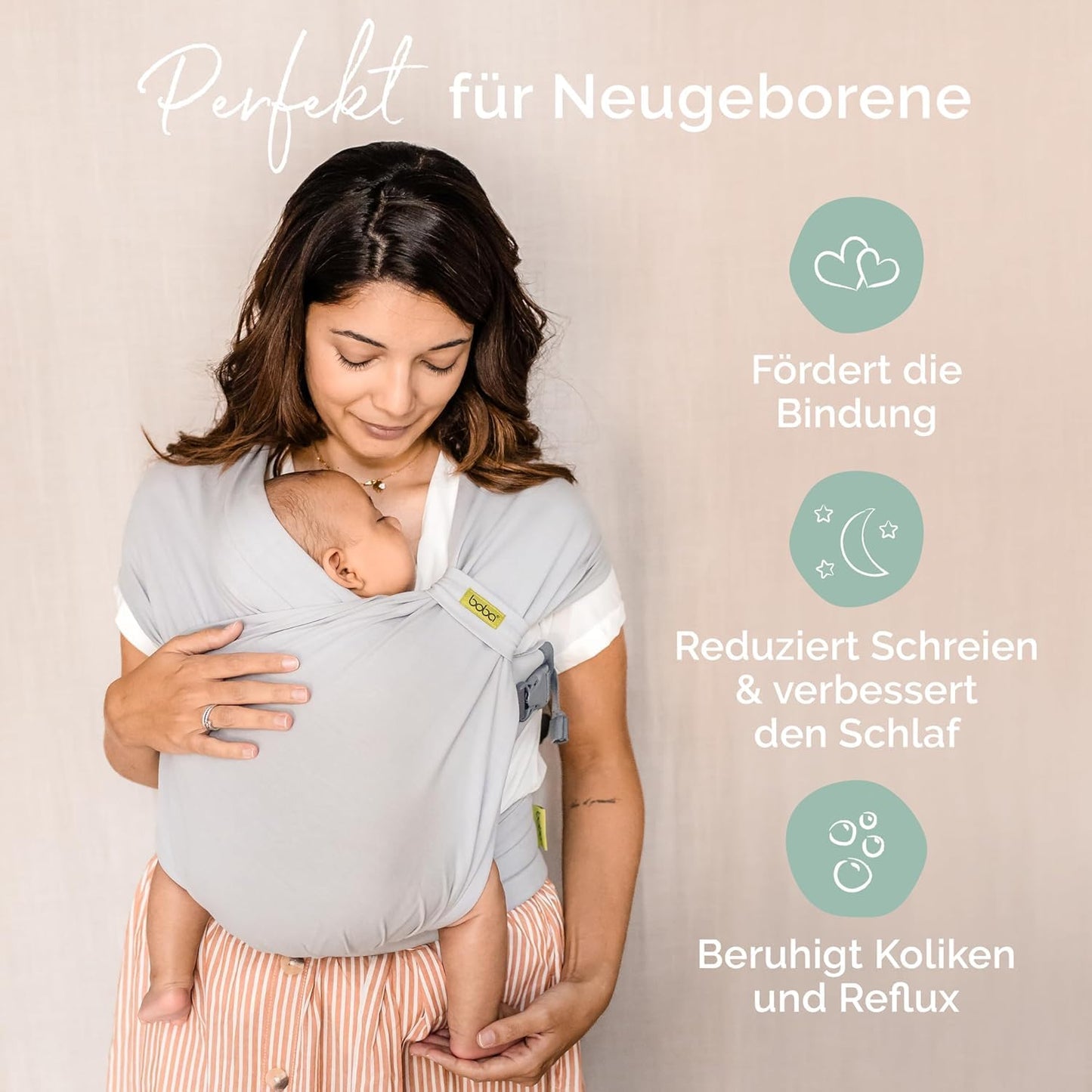 2-in-1 Babytrage & Tragetuch ab Geburt, Grau