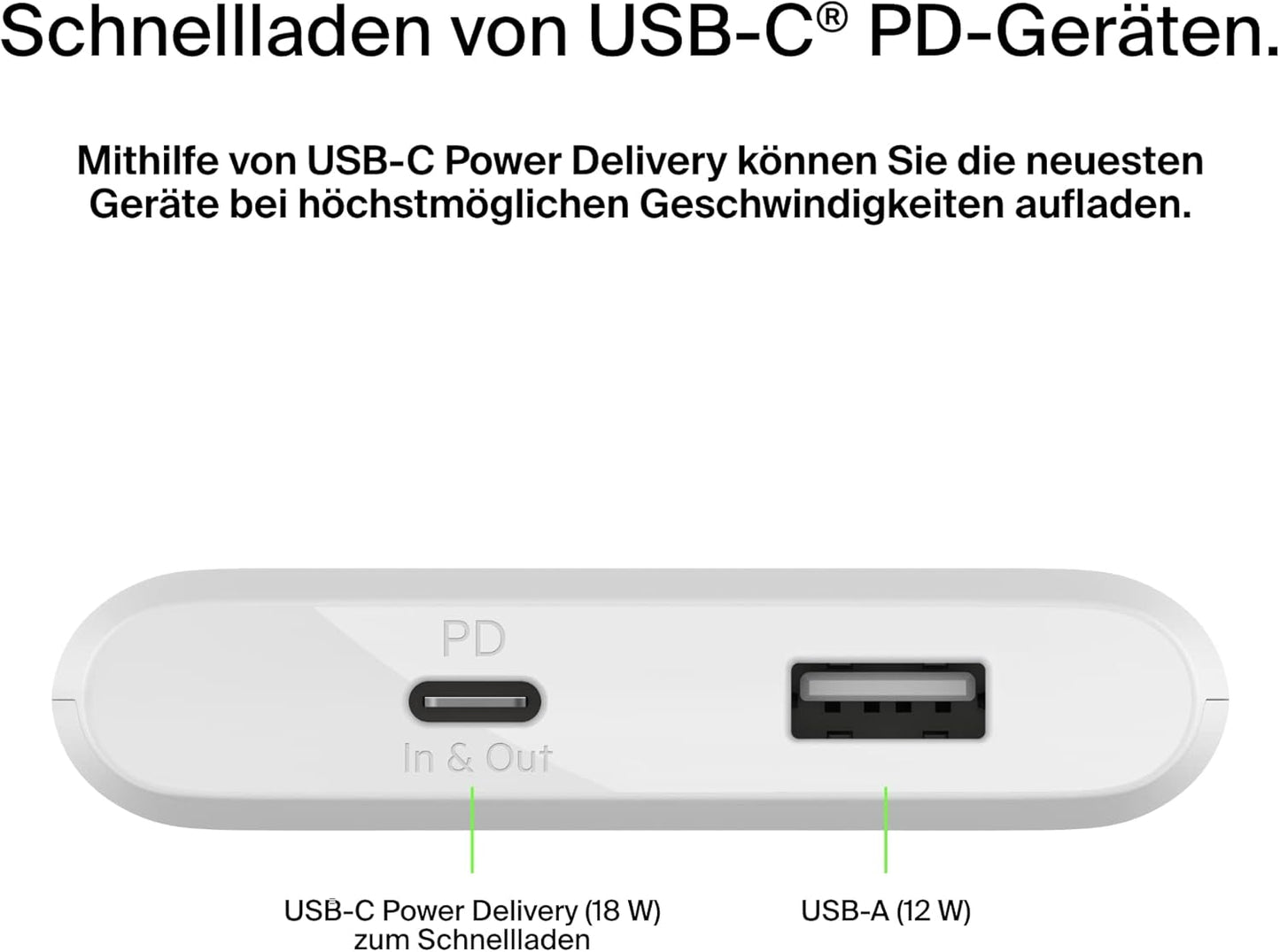 Powerbank USB-C & USB-A, Schnellladegerät, Weiss