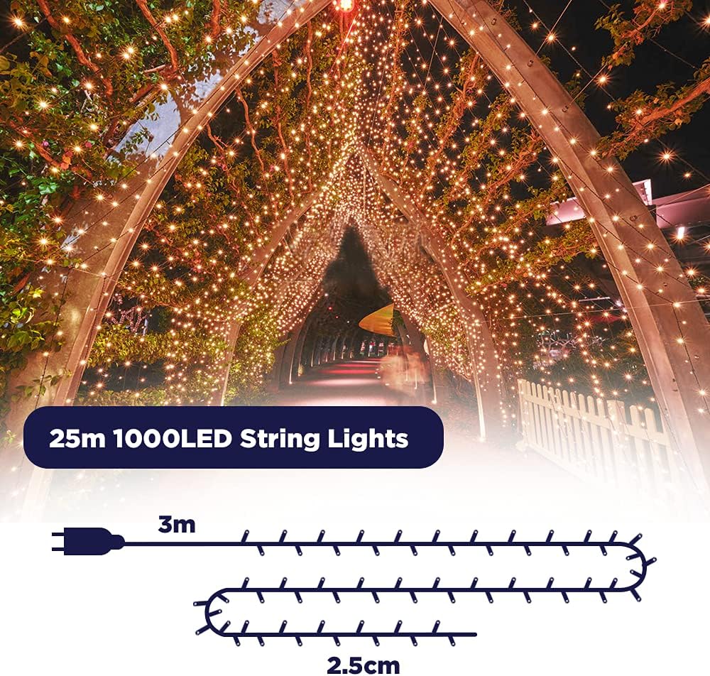Weihnachtsbeleuchtung, Warmweiss, 25M-1000 LED