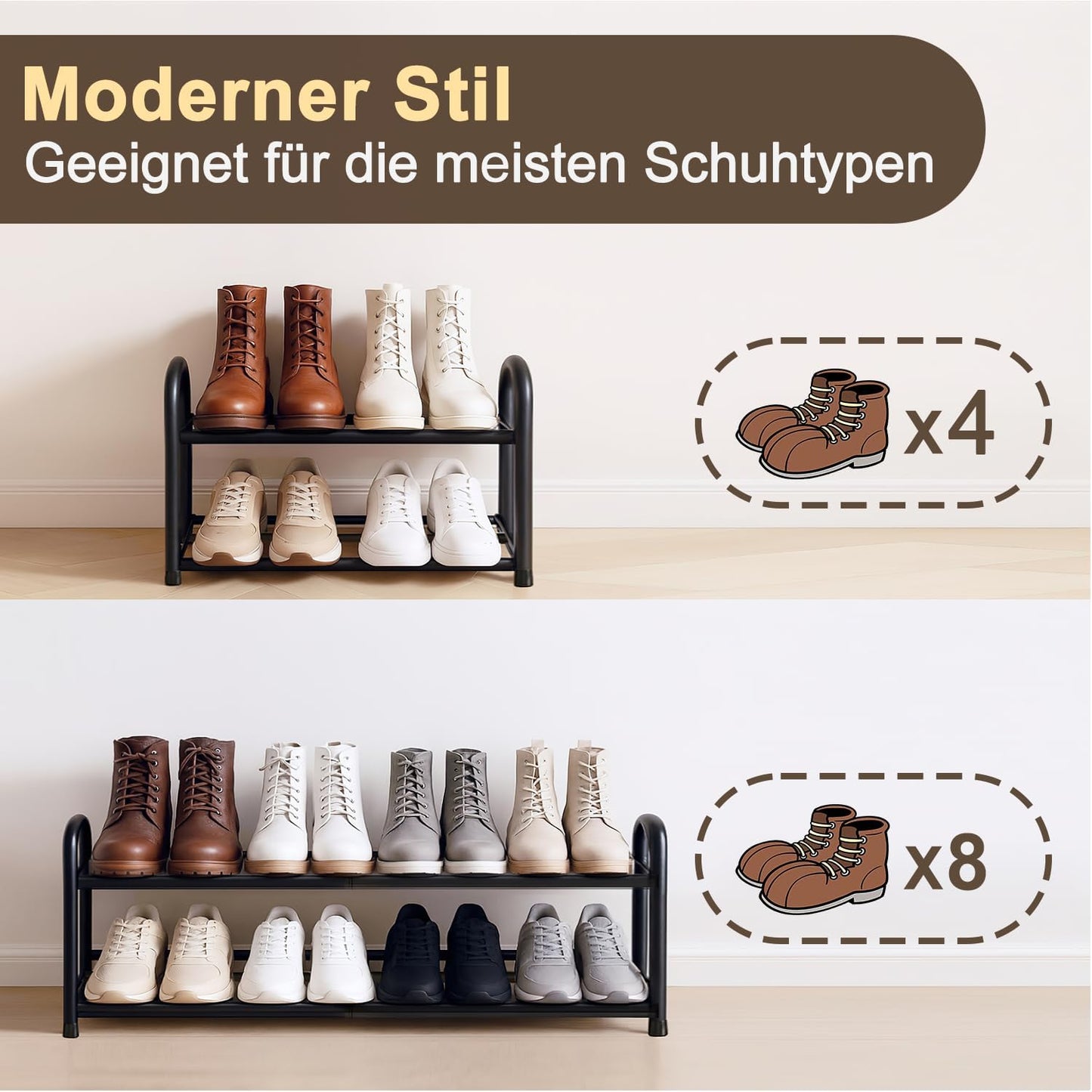 Ausziehbares Schuhregal für enge Räume (2 Ebenen), 2 Ebenen