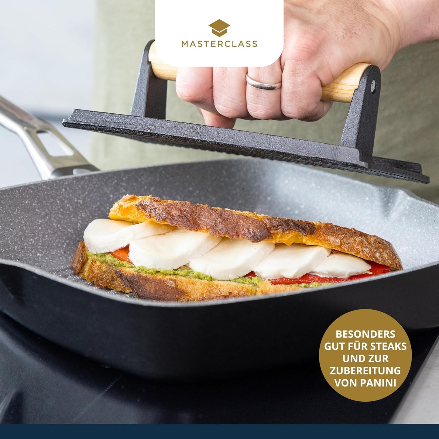 Gusseisen Grillpresse mit Holzgriff