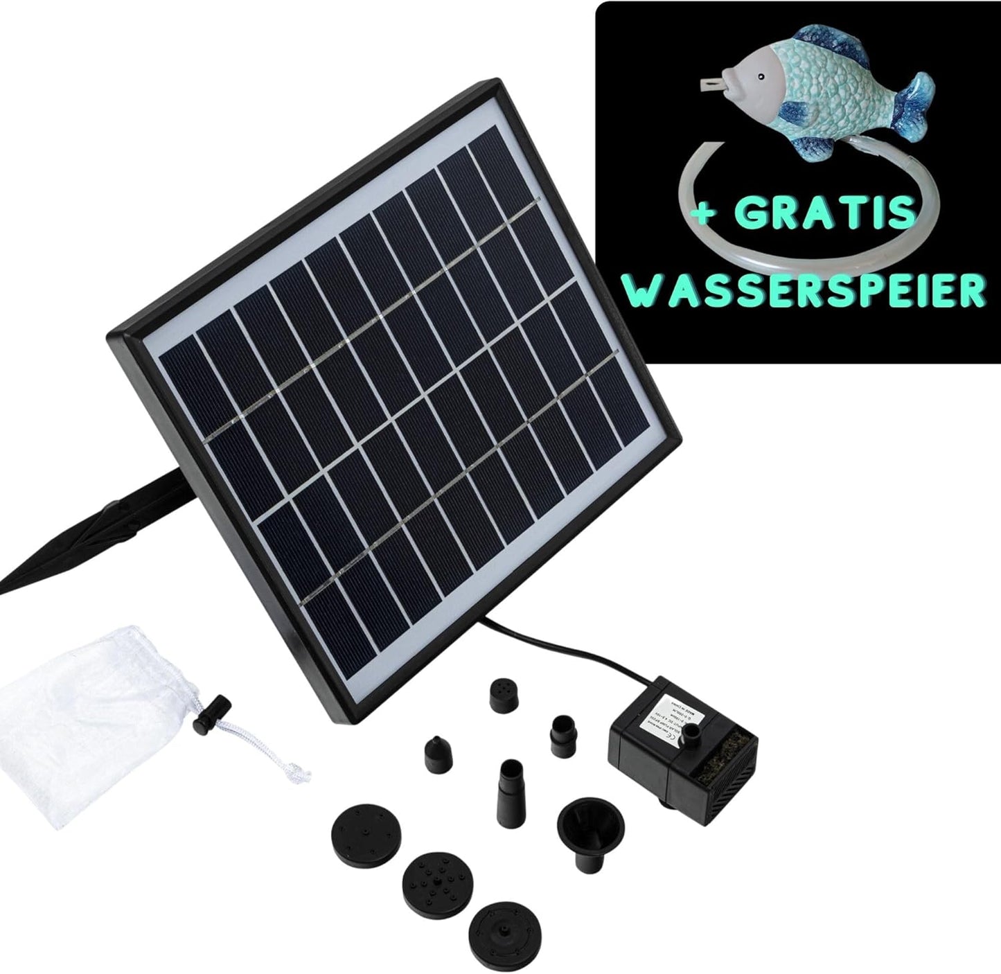 Solarbetriebene Wasserspiel-Pumpe mit Akkuspeicher