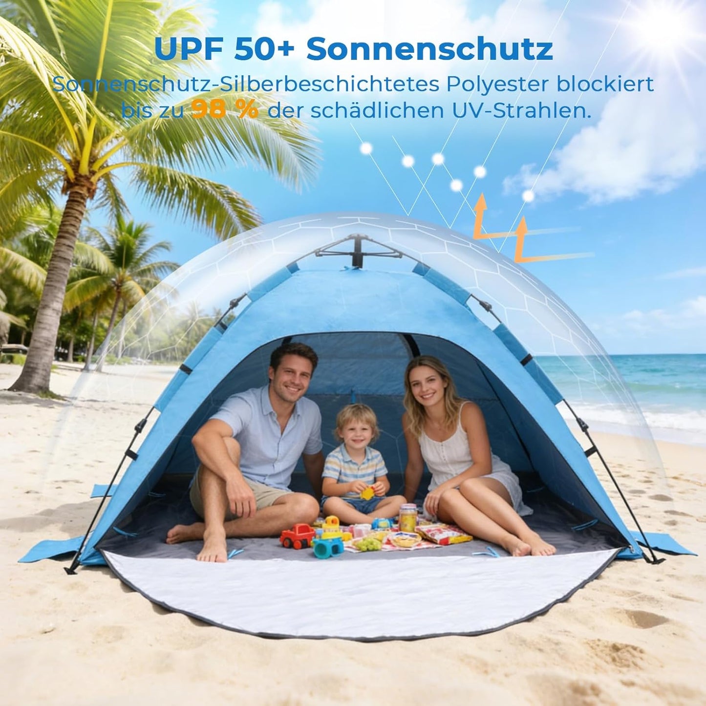 Pop Up Strandmuschel mit UV-Schutz 50+