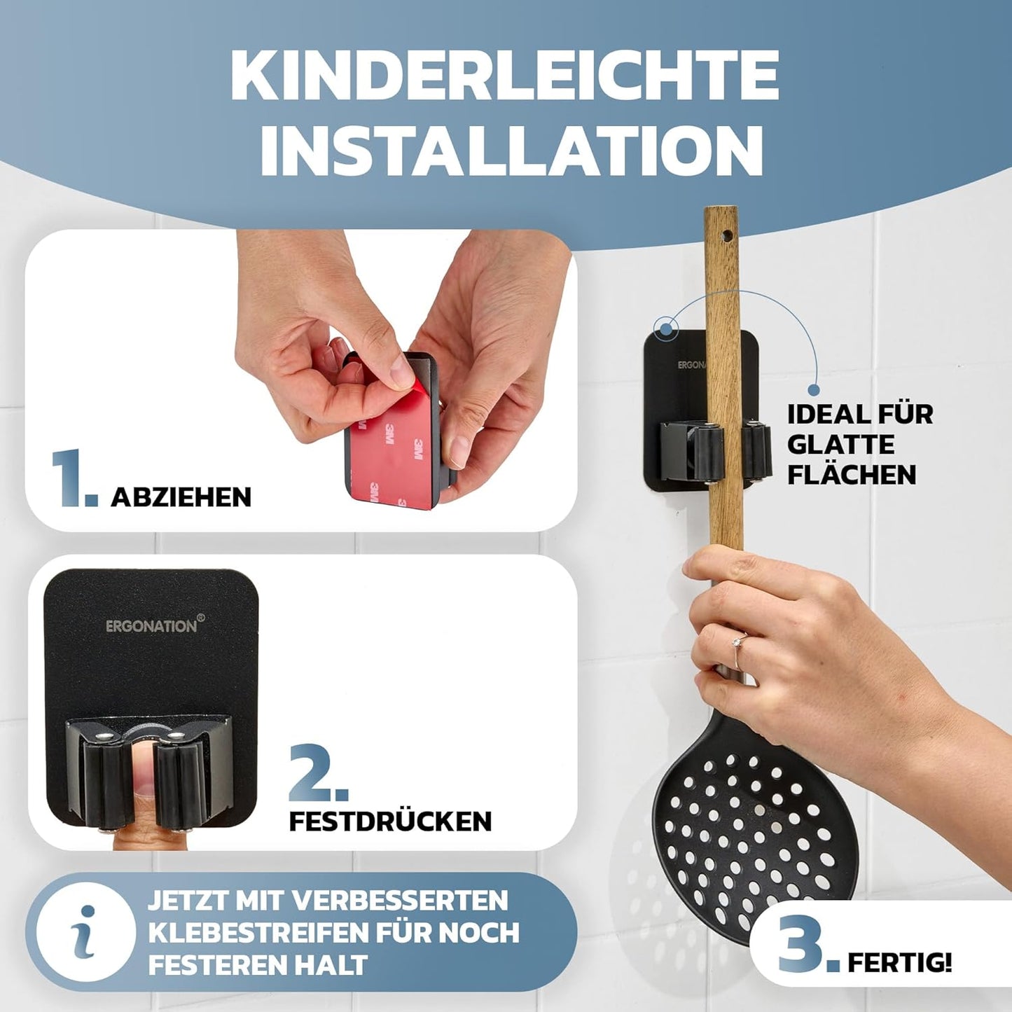 Selbstklebender Besenhalter für die Wand, Schwarz 4