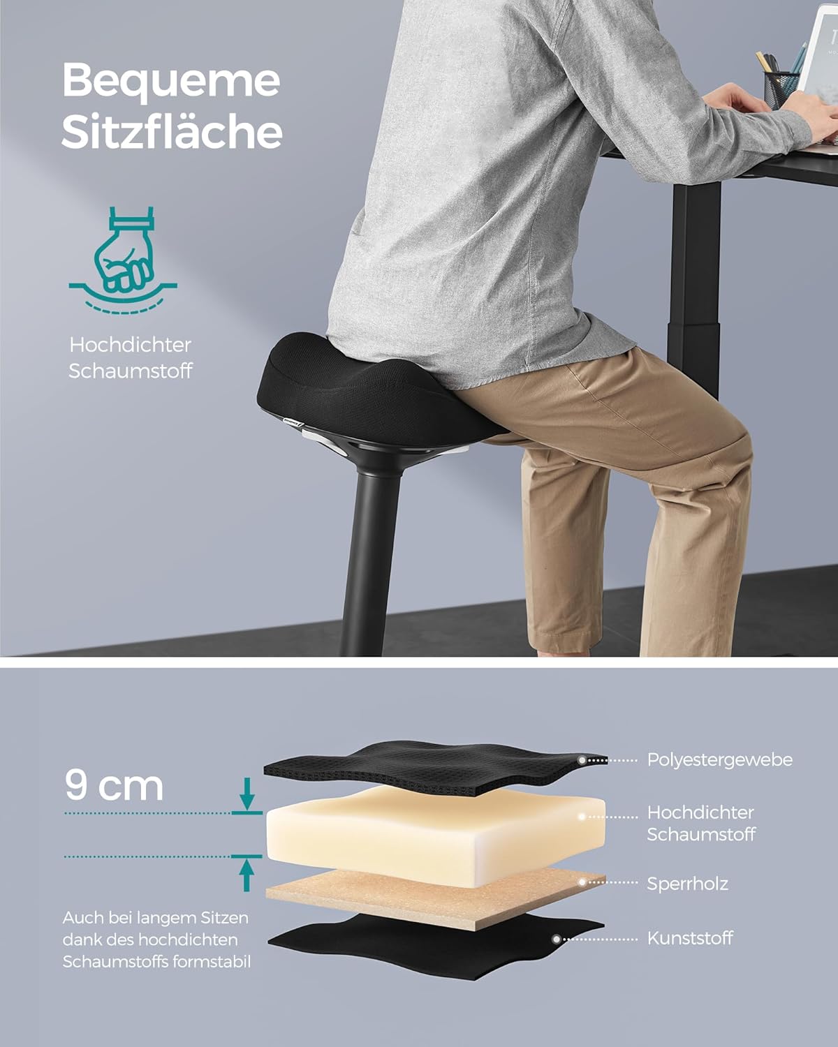 Höhenverstellbarer 360° Stehhocker mit Neigefunktion, Stehhocker Schwarz