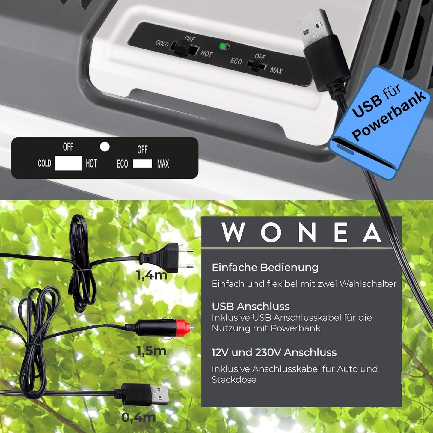 Thermoelektrische Kühlbox mit USB und 12V/230V