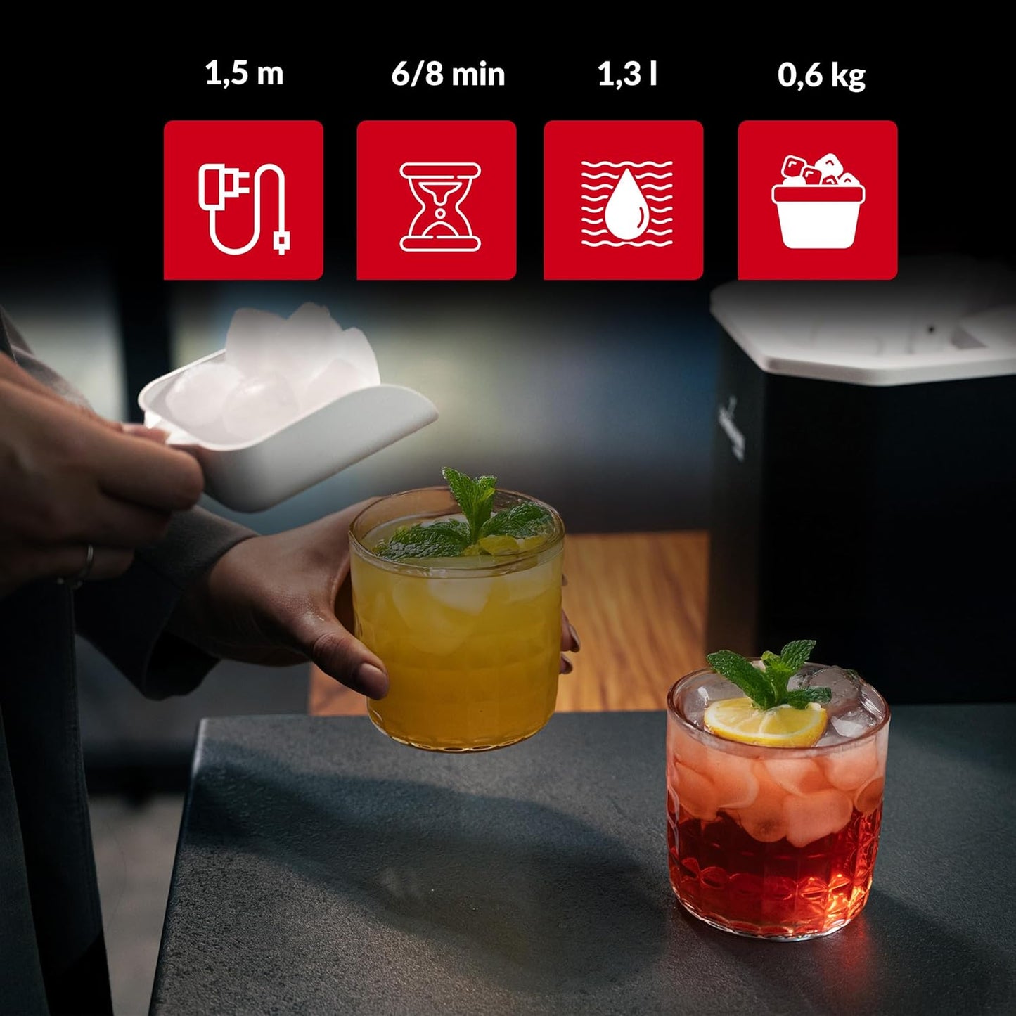 Eiswürfelmaschine mit 2 Grössen, 1,3 L