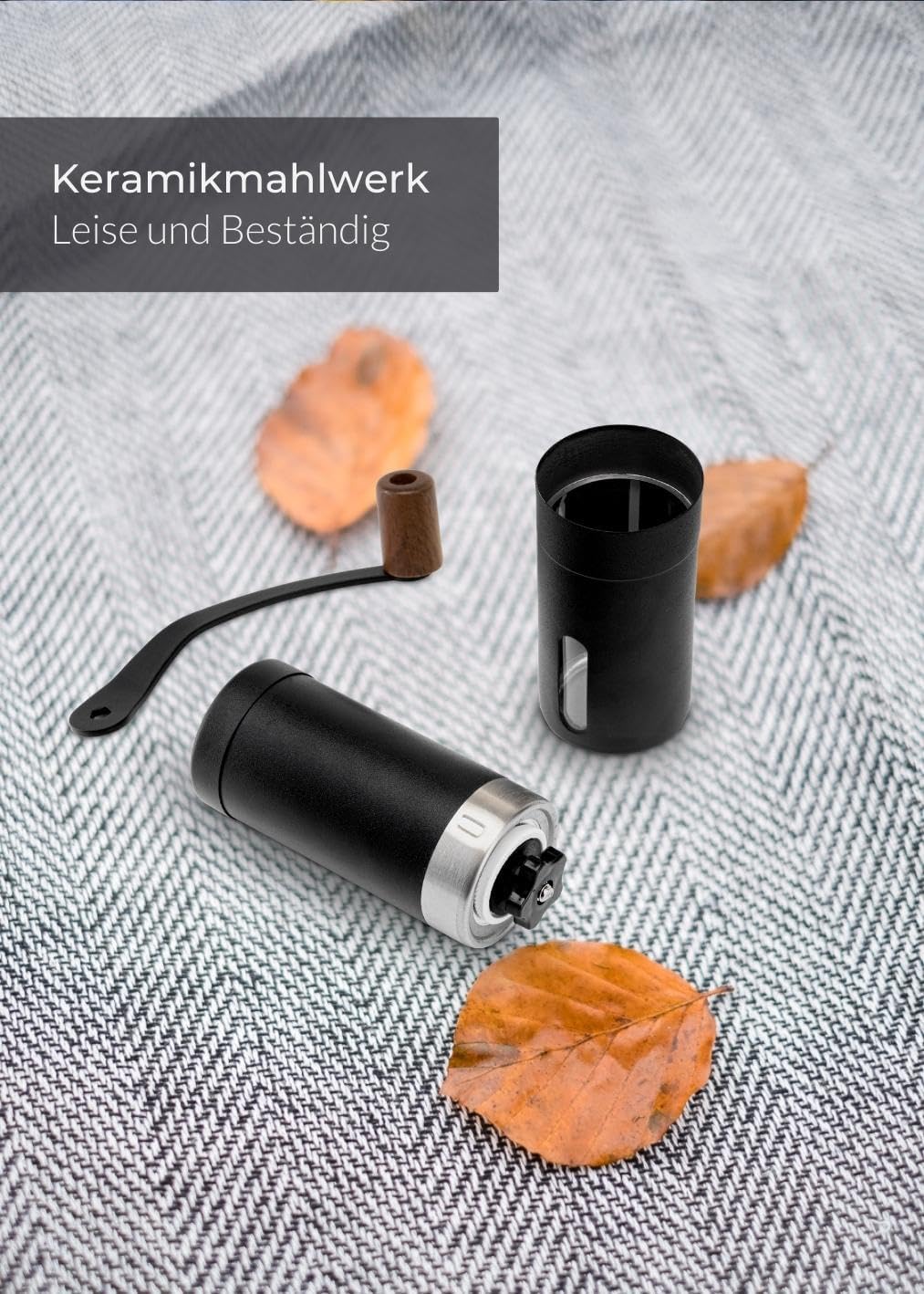 Leichte Handkaffeemühle mit Holzgriff, Nautic Night (Schwarz)