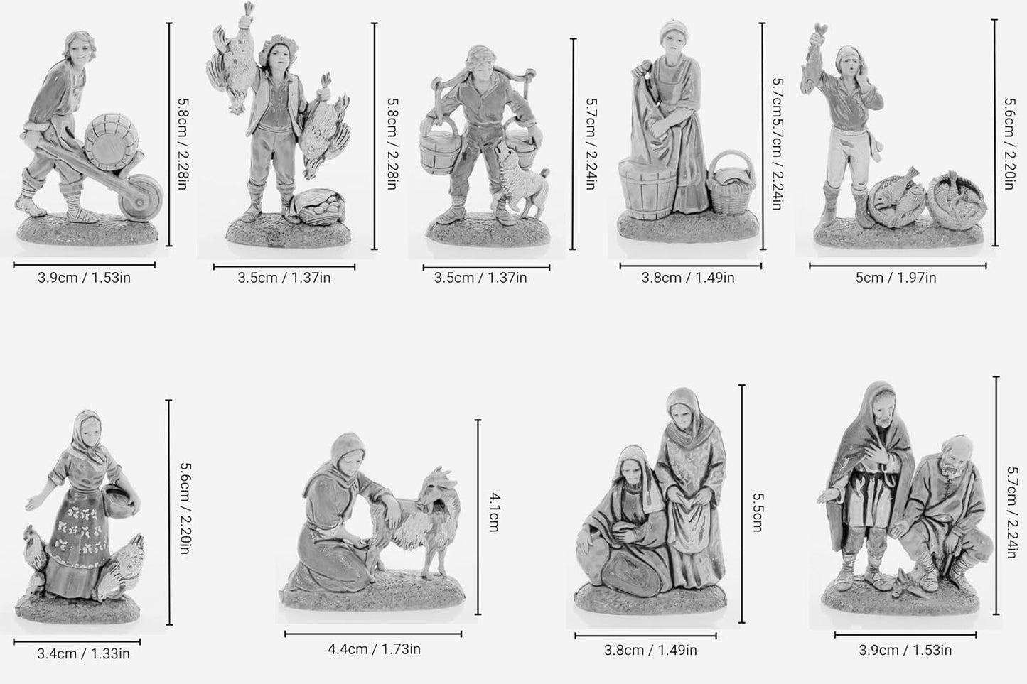 Neapolitanische Krippenfiguren, 9 Stück, 1:32, Für eine 6 cm grosse Krippe