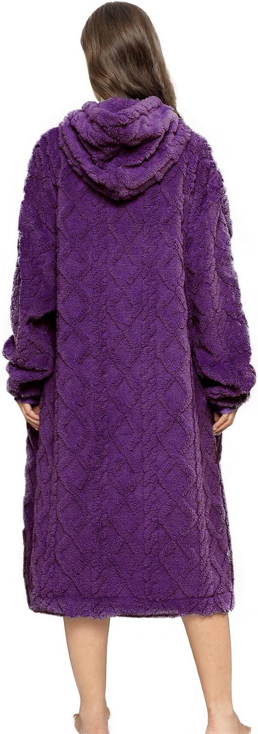 Übergrosse Sherpa-Kapuzen-Decke, Einheitsgröße Jacquard Tiefviolett