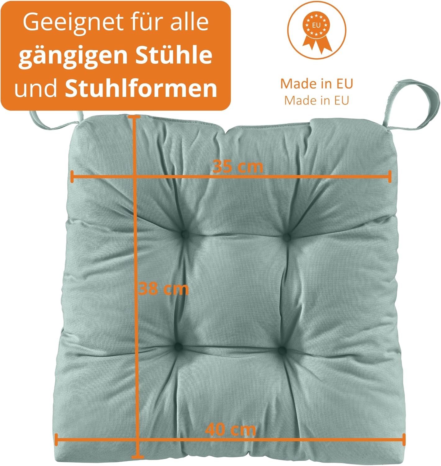 4er-Set Stuhlkissen mit Klettverschluss, Türkis 4
