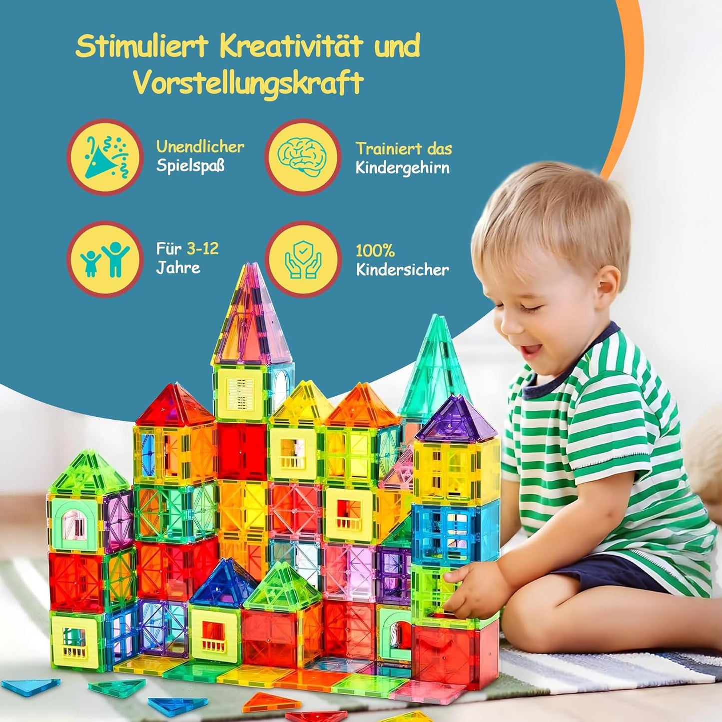 Magnetische Bausteine, 120 Magnetic Tiles